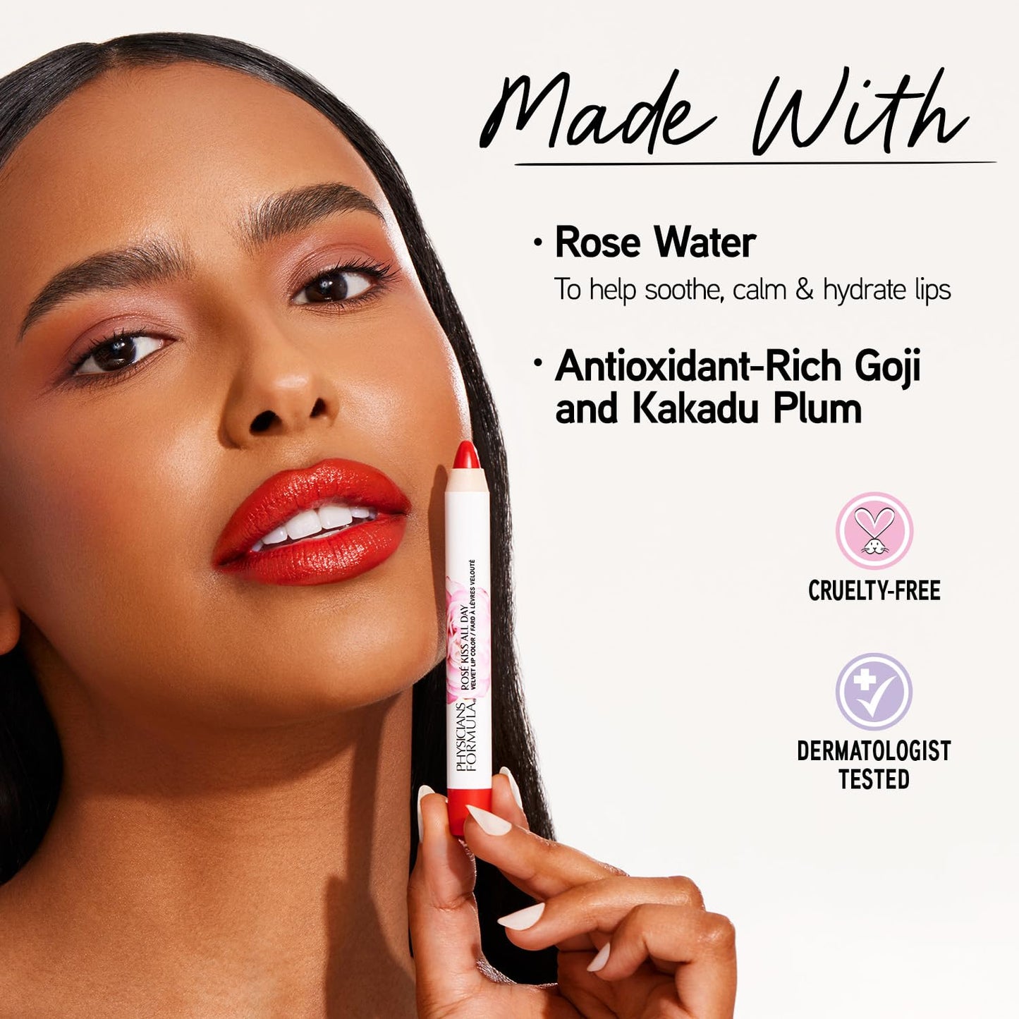 Physicians Formula Rosé Kiss All Day Velvet Lipstick Lip Color Makeup, Red Hot Lips | Dermatologist Tested, Clinicially Tested Beauty & Personal Care Physicians Formula