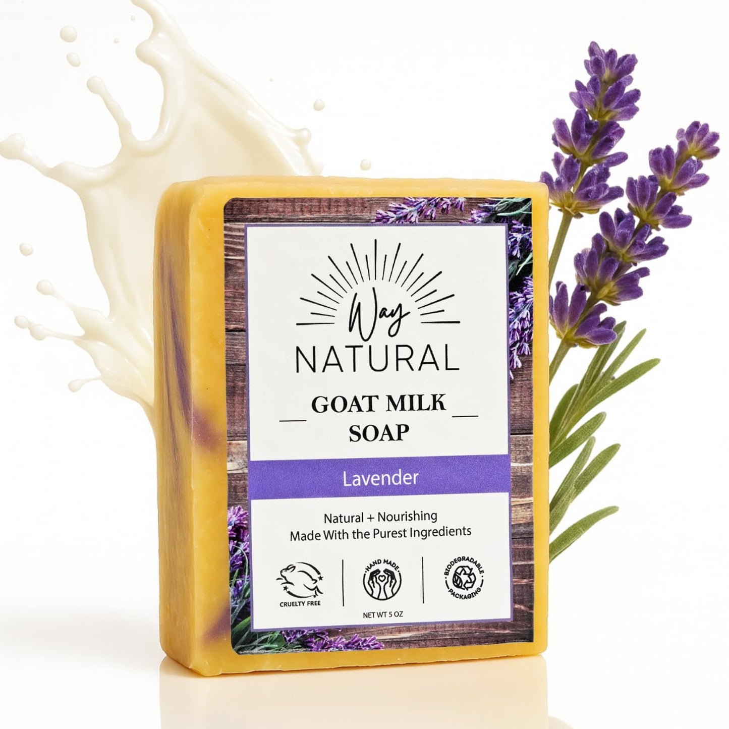 Way Natural French Lavender Soap Bar - Goat Milk Soap for Men & Women - Natural, Handmade w/Real Milk - Dry Skin, Hands/Body - Premium, Gentle, No Beauty & Personal Care Way Natural