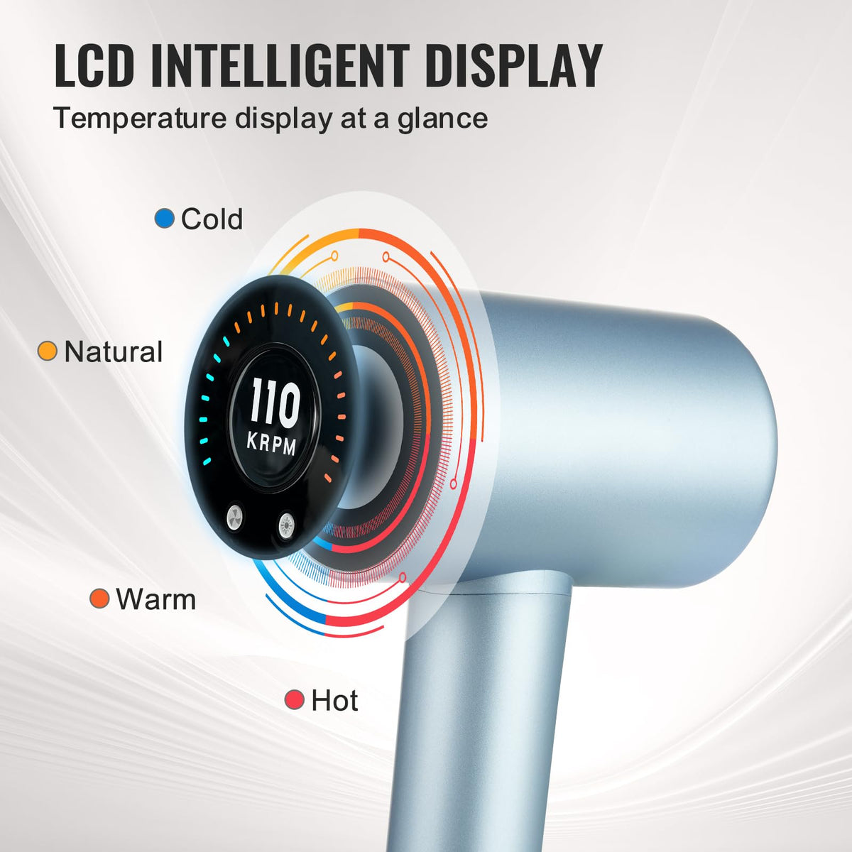 VEVOR High-Speed Hair Dryer with 105,000RPM Brushless Motor, 200 Million Negative Ions Hair Blow Dryer, 4 Temps & 3 Speeds, LCD Display Thermo-Control