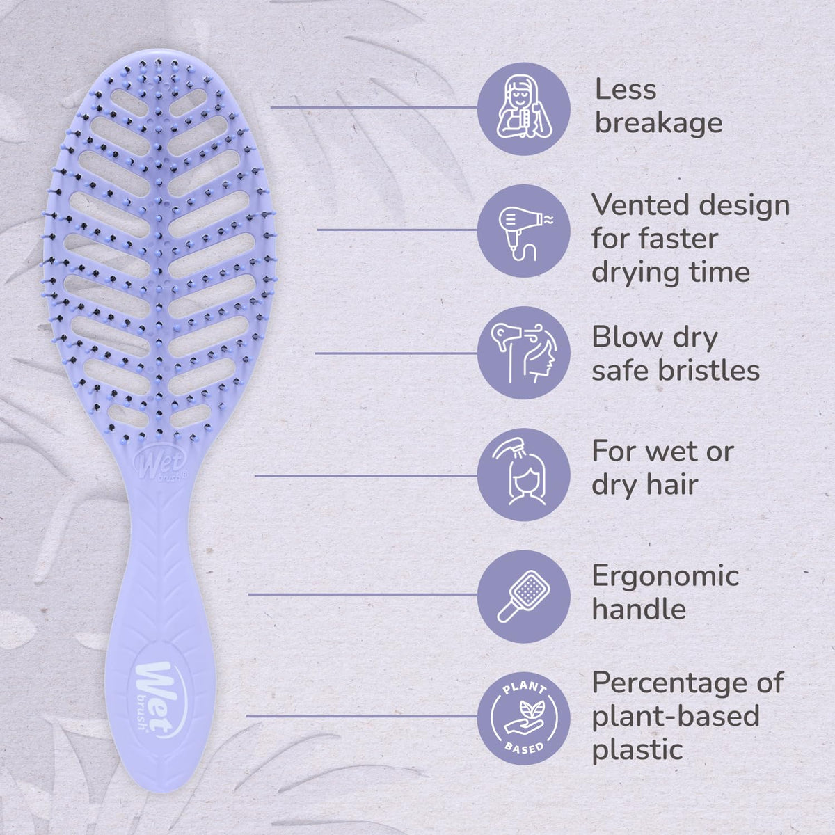 Wet Brush Go Green Speed Dry Hair Brush, Purple - Vented Design & Ultra Soft HeatFlex Bristles - Ergonomic Handle Manages Tangle & Uncontrollable Hair