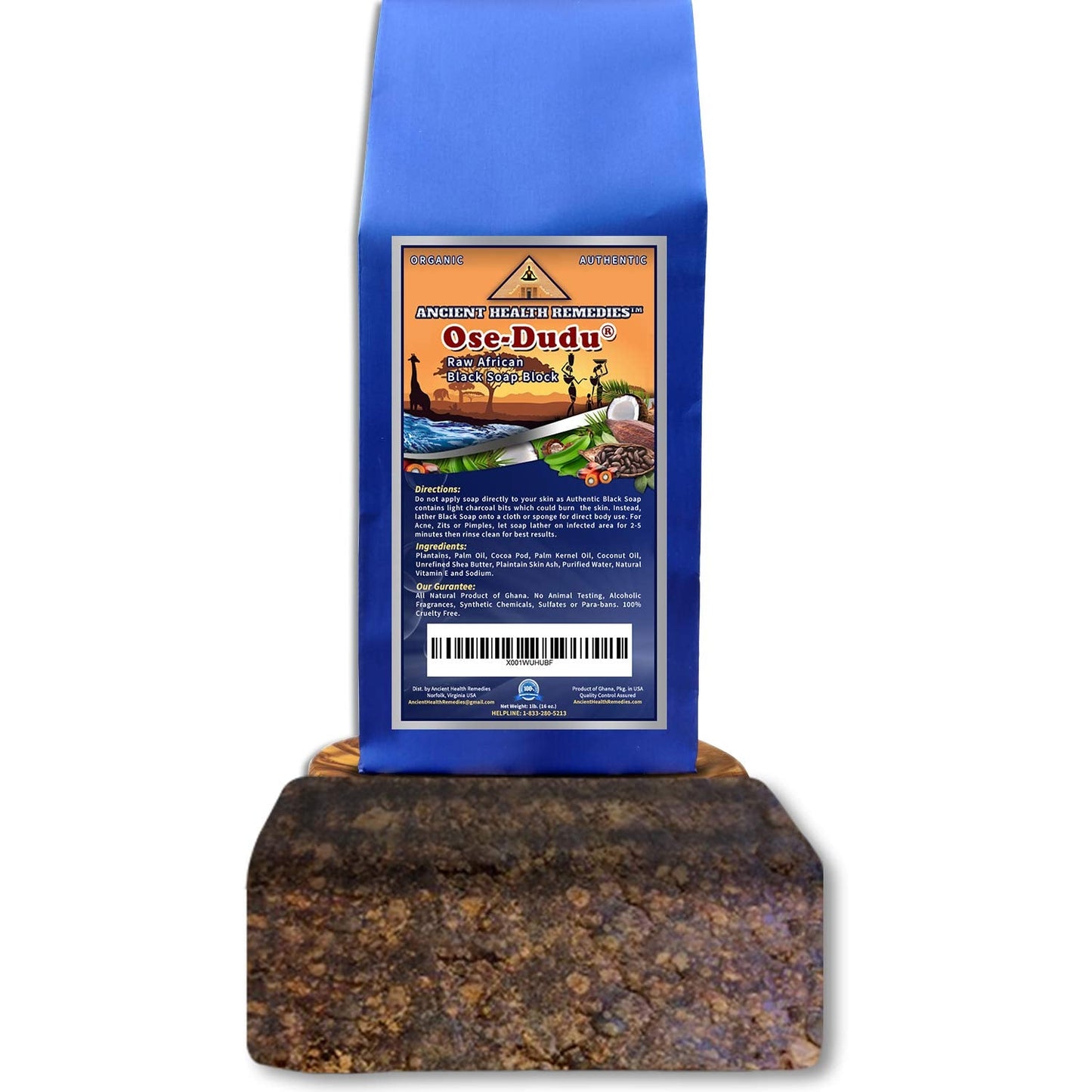 Organic, Anti-Bacterial, Anti-Fungal OSE-DUDU AFRICAN BLACK SOAP 1 LB (16 oz) BLOCK. Authentic, Handmade, Unscented Raw Best For Acne, Anti-Aging Beauty & Personal Care ANCIENT HEALTH REMEDIES