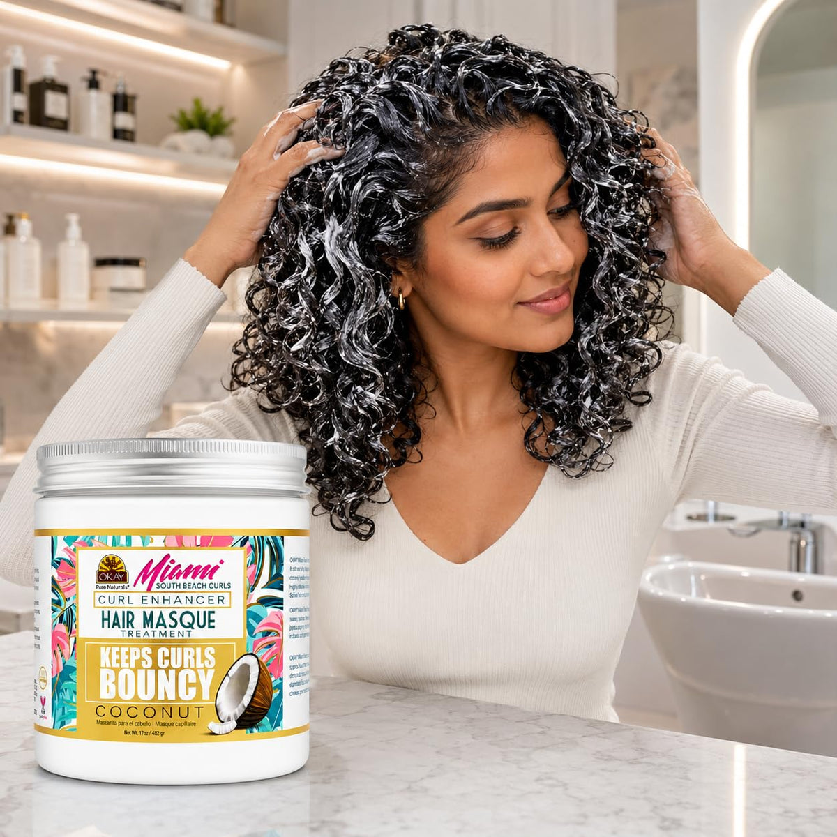 OKAY Miami South Beach Hair Masque 17 oz - Deep Conditioning Hair Mask for Dry, Damaged & Curly Hair - Hydrating Repair Treatment with Coconut, Argan