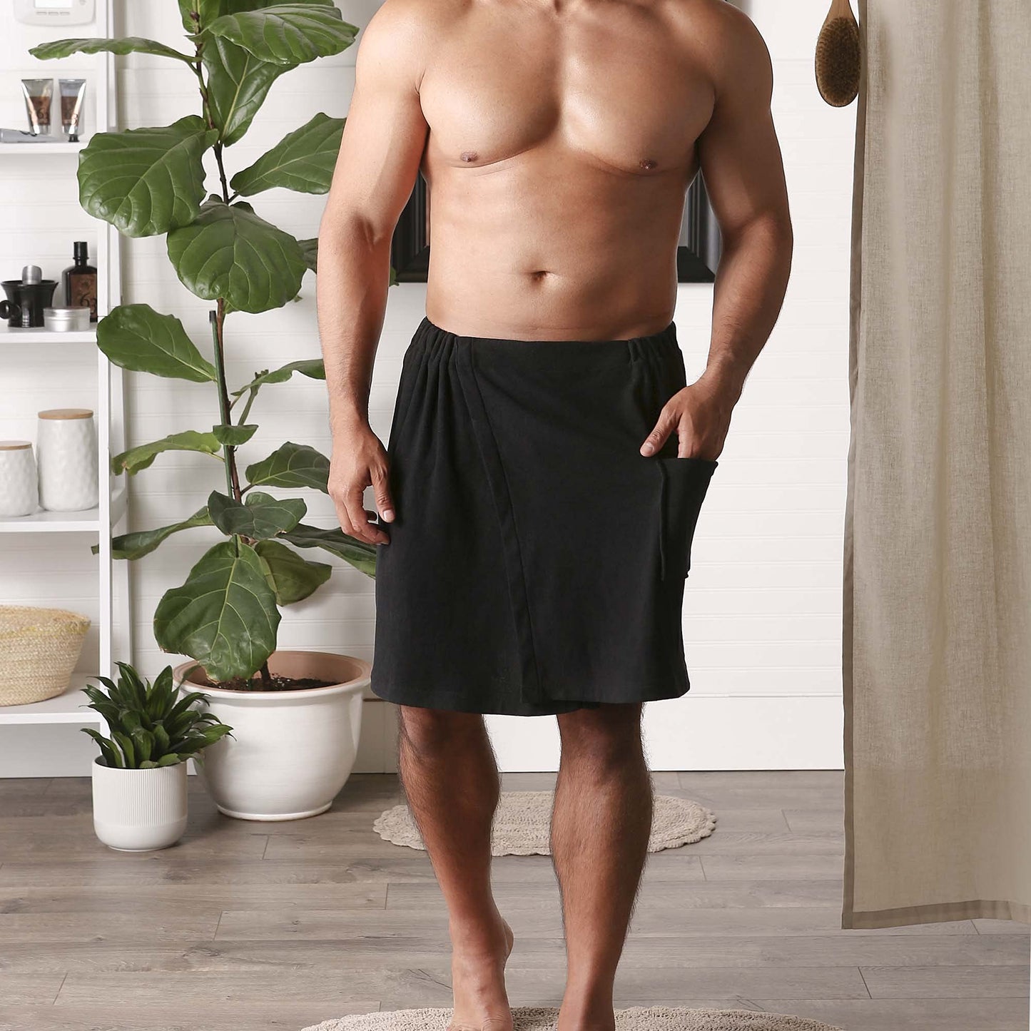 DII Men's Terry Shower Wrap Collection Adjustable Closure and Pocket, 54x20, Black Beauty and Personal Care DII
