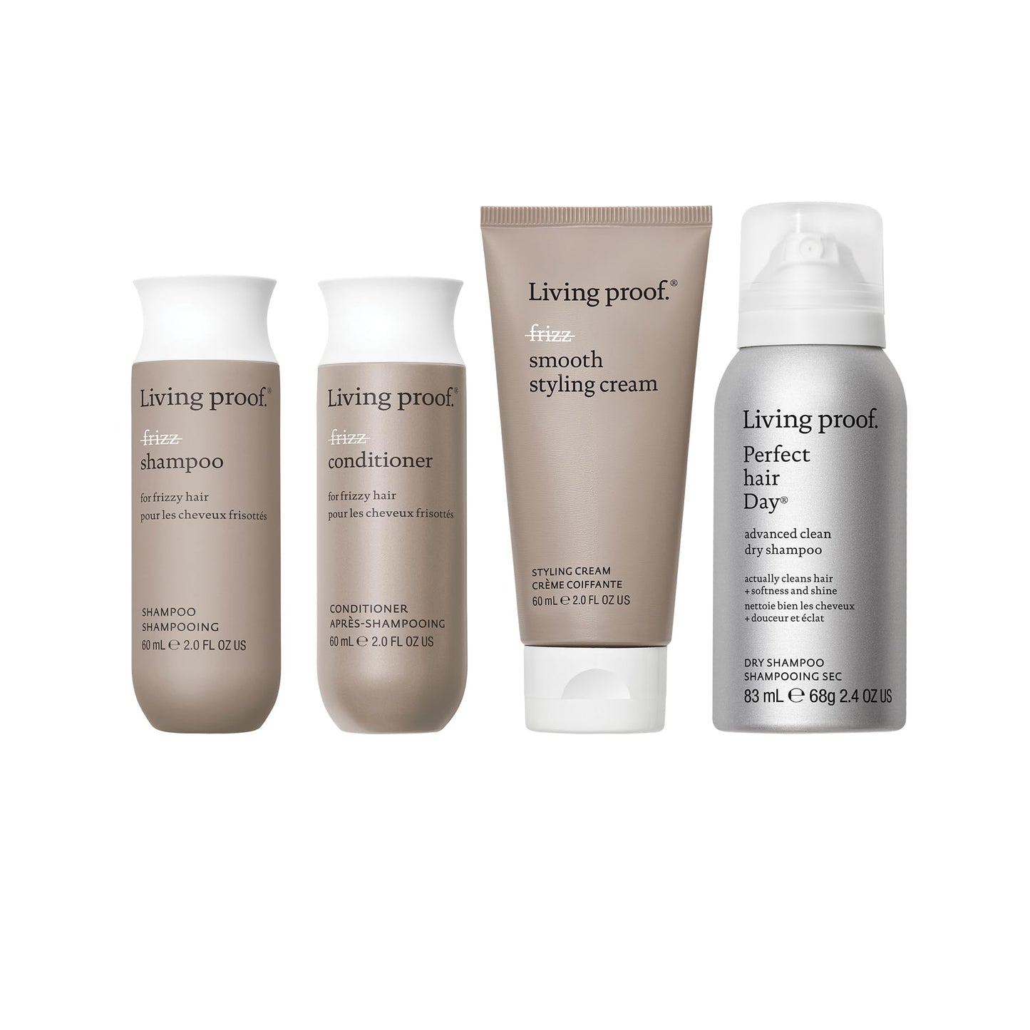 Living Proof Frizzy Hair Starter Kit - Travel Size No Frizz Shampoo, Conditioner, Smooth Styling Cream and Advanced Clean Dry Shampoo ($70 value) Beauty & Personal Care Living Proof