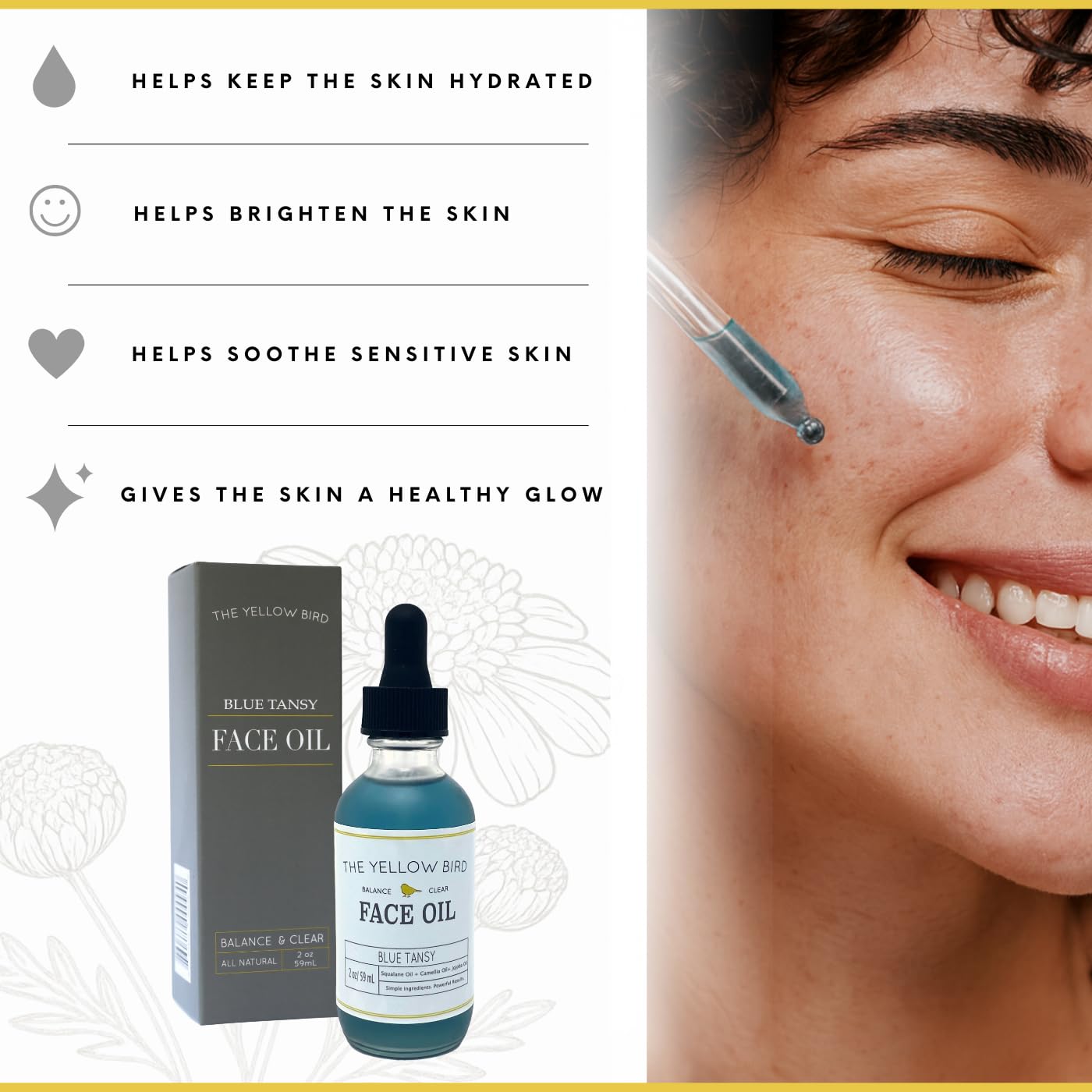 Yellow Bird Balancing Blue Tansy Face Oil 2 oz / 59 ml - Skin Glowing Serum. Collagen Support. Promotes Clear Skin Naturally. Wrinkle, Blemish & Pore Beauty & Personal Care The Yellow Bird