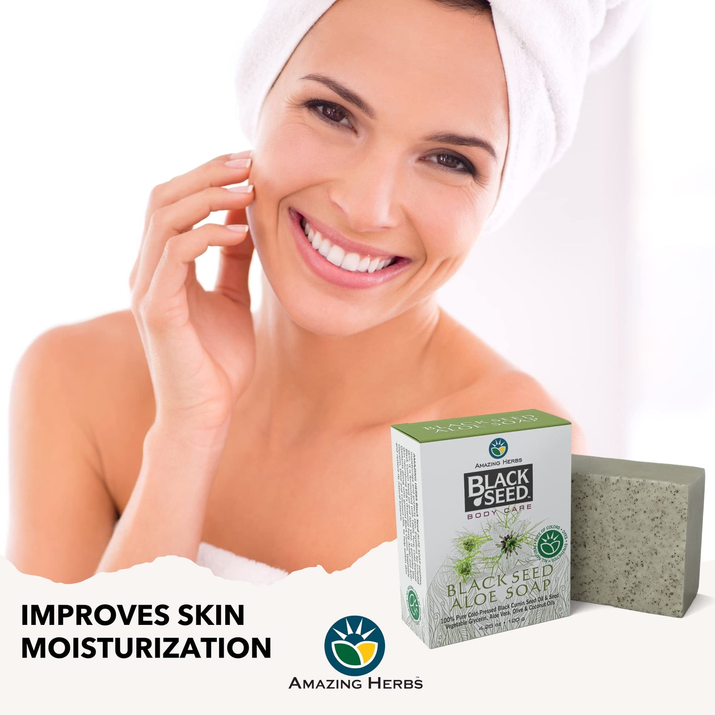 Amazing Herbs Black Seed Soap - 100% Pure Cold-Pressed Black Cumin Seed Oil, All Natural, Free of Colors, Dyes, & Fragrances - Black Seed Aleo Vera Beauty & Personal Care Amazing Herbs