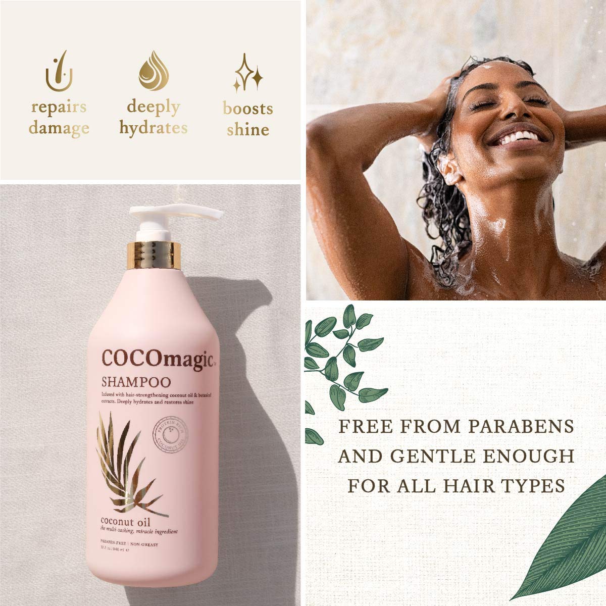 CocoMagic Nourishing Shampoo | Coconut Oil and Botanical Extracts | Strengthen, Restore Softness and Shine | Paraben Free (32 oz)