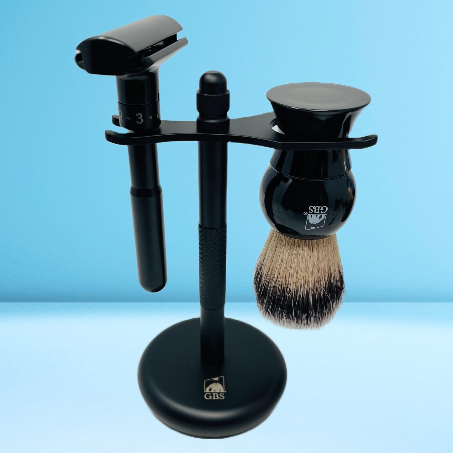 G.B.S Black Adjustable Double Edge Safety Razor and 10 Refill Blades, Shaving Brush, Shaving Soap Mug with Knob Handle, Dual Stand Brush Gift Set Beauty and Personal Care G.B.S
