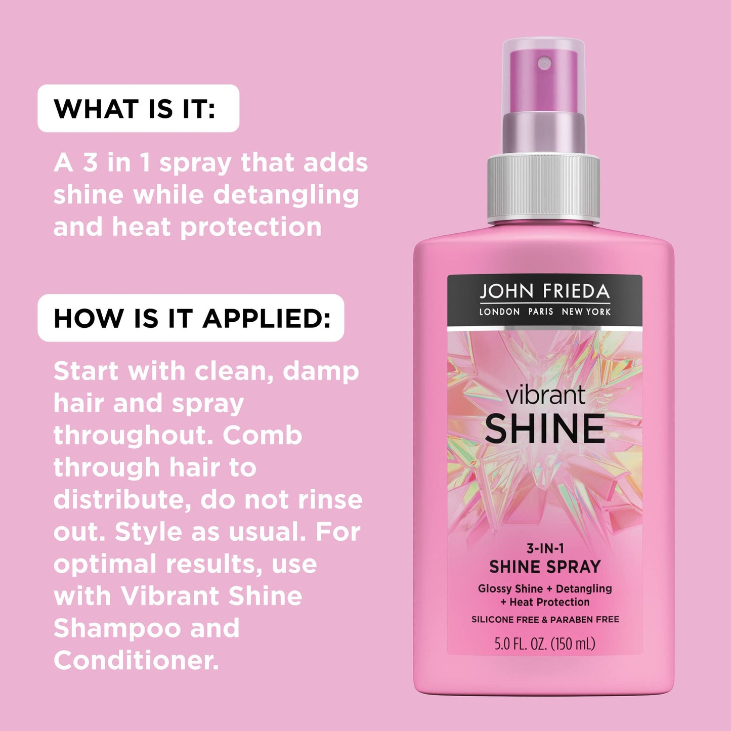 John Frieda Vibrant Shine 3 in 1 Spray, Boosts Shine, Detangles Hair, Heat Protects, Infused with Rosehip Oil for Radiant, Glossy Hair Across All Beauty & Personal Care John Frieda
