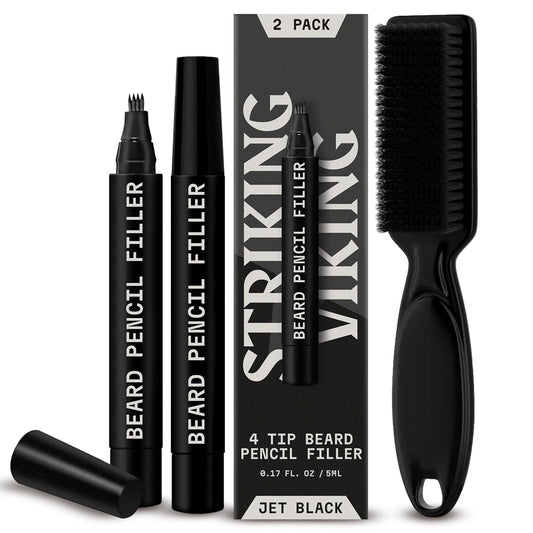 Striking Viking Beard Pencil Filler for Men - Pack of 2, Jet Black - Waterproof Long-Lasting Beard Pen - 4-Pronged Tip for Gap Repair & Barber Pencil Beauty & Personal Care Striking Viking