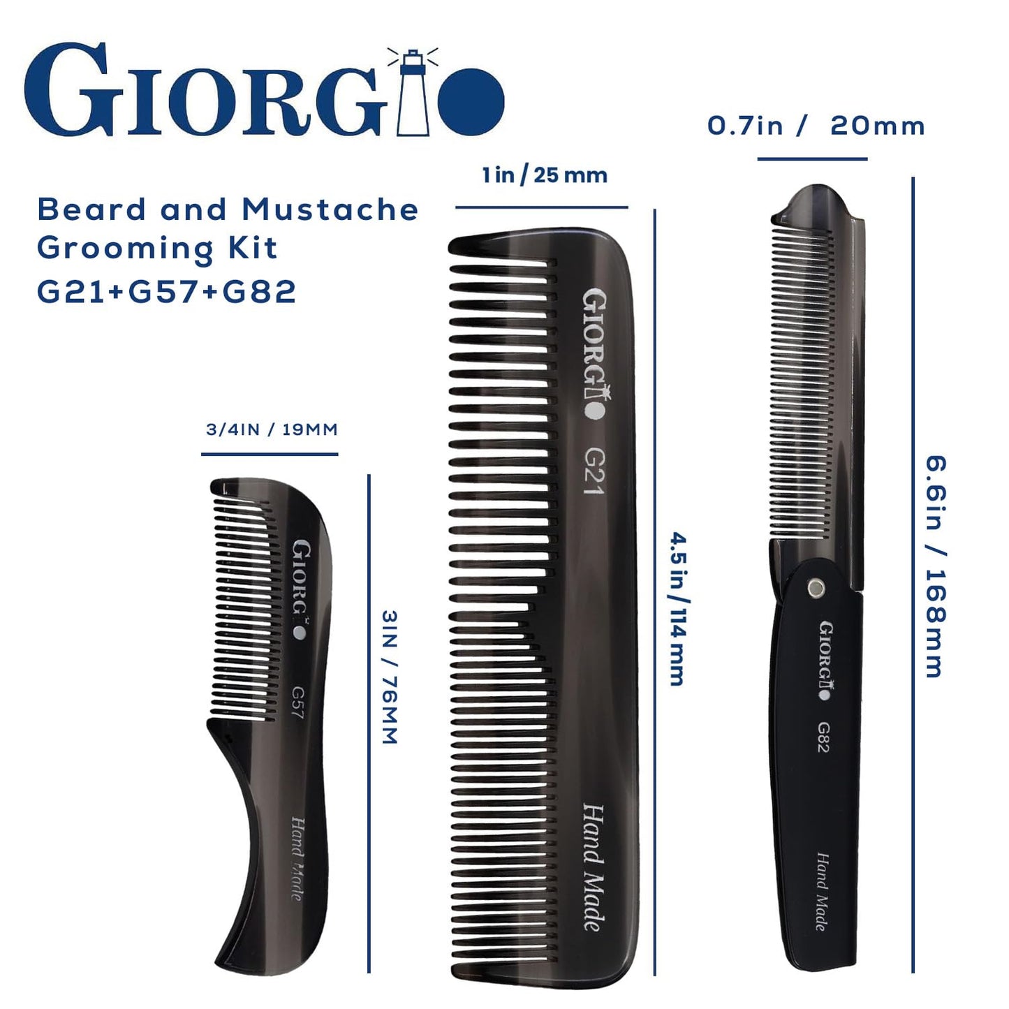 Giorgio Graphite Handmade Pocket Comb Set, Hair Comb Straightener for Everyday Grooming Styling Hair, Mustache and Beard for Men Women and Kids, Use Beauty and Personal Care GIORGIO