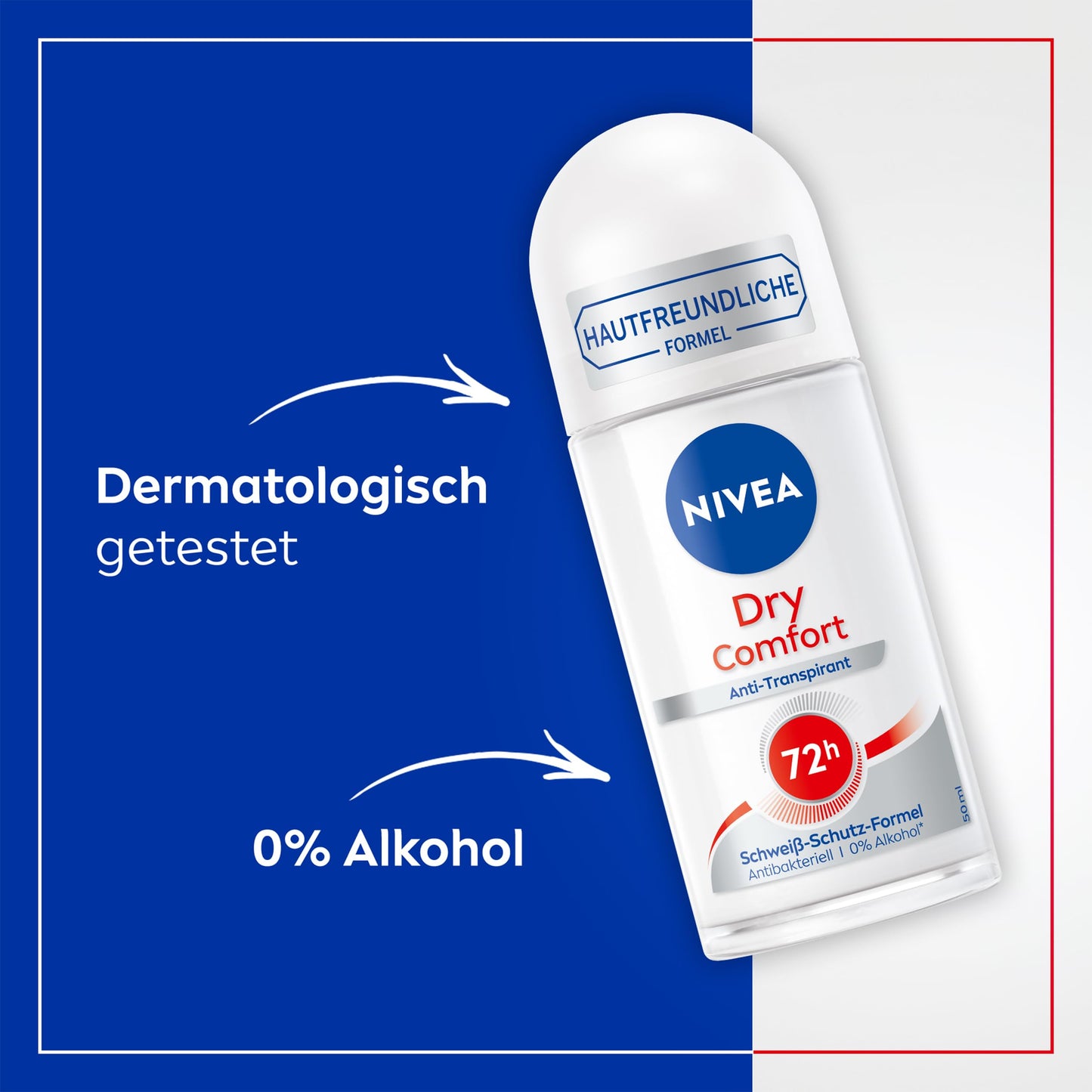 NIVEA Women Dry Comfort Roll-On Antiperspirant Deodorant 50 ml (1.69 fl oz), Alcohol-Free Formula, Gentle Fragrance, Daily Underarm Care, Compact Beauty and Personal Care NIVEA