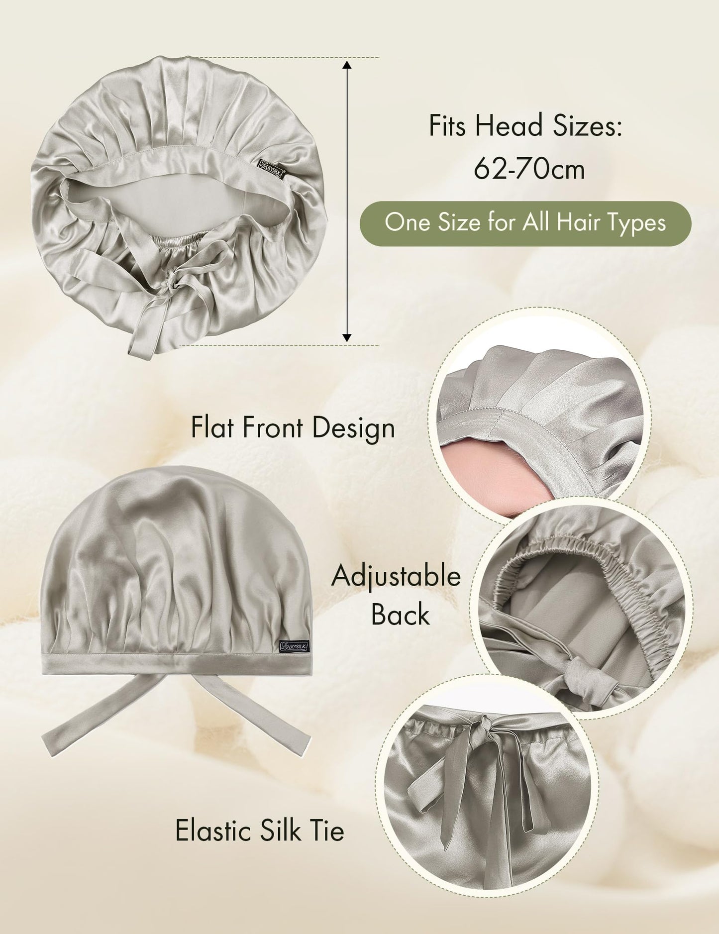 LilySilk 100% Mulberry Silk Bonnet, Silk Night Sleep Cap Adjustable Hair Wrap for Sleeping, Silvergray Beauty and Personal Care LilySilk