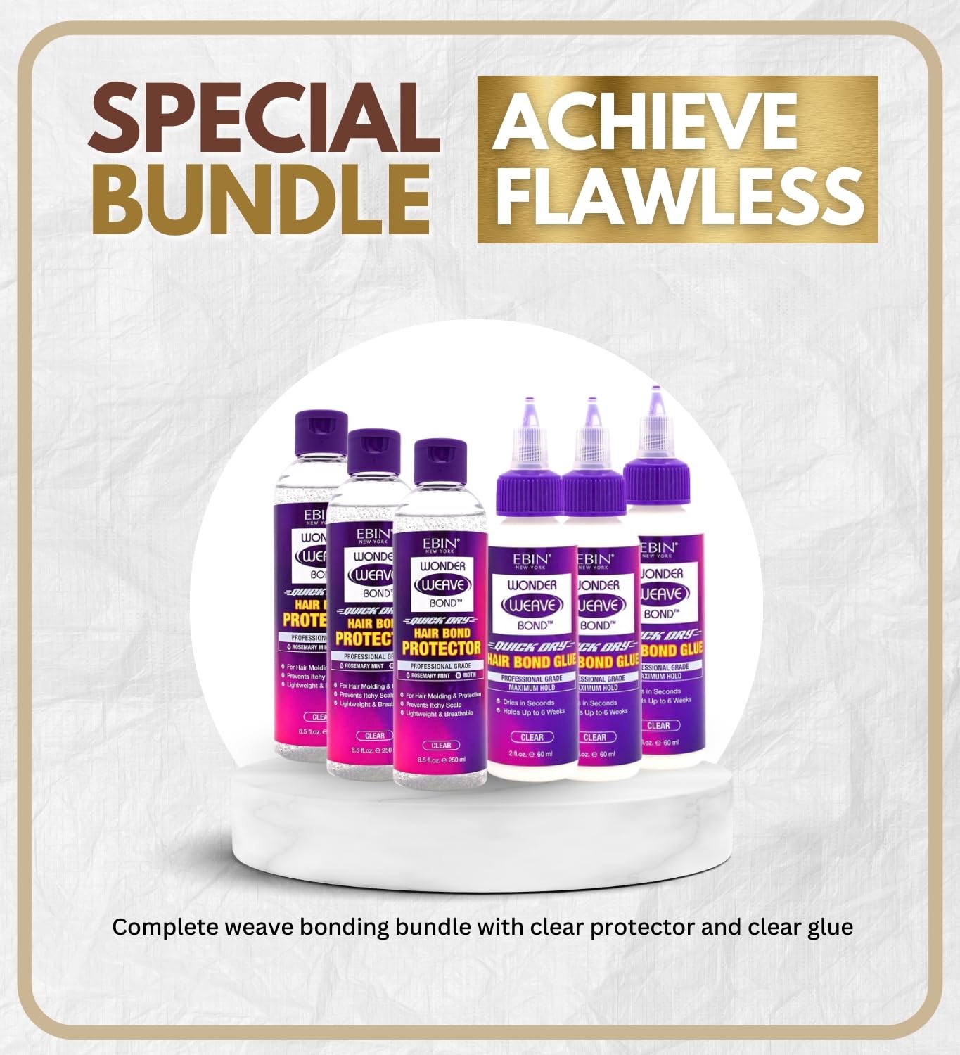 EBIN NEW YORK Wonder Weave Bond Hair Protector (Clear) 8.5 oz Bundle with Hair Bond Glue (Clear) 2 oz Protective Shield & Secure Hold - Seamless Beauty & Personal Care EBIN NEW YORK
