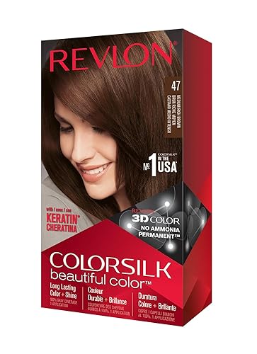 Revlon Permanent Hair Color, Permanent Hair Dye, Colorsilk with 100% Gray Coverage, Ammonia-Free, Keratin and Amino Acids, 47 Medium Rich Brown, 4.4 Beauty & Personal Care REVLON