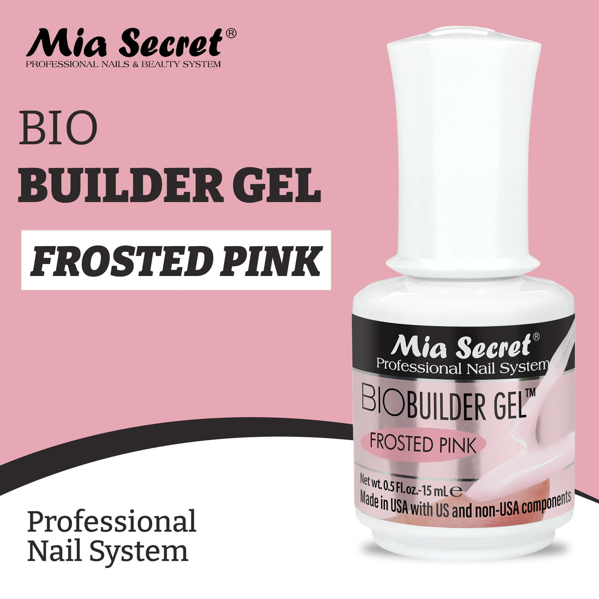 Frosted Pink BioBuilder Gel - Structuring Gel in a bottle for nail extensions by Mia Secret
