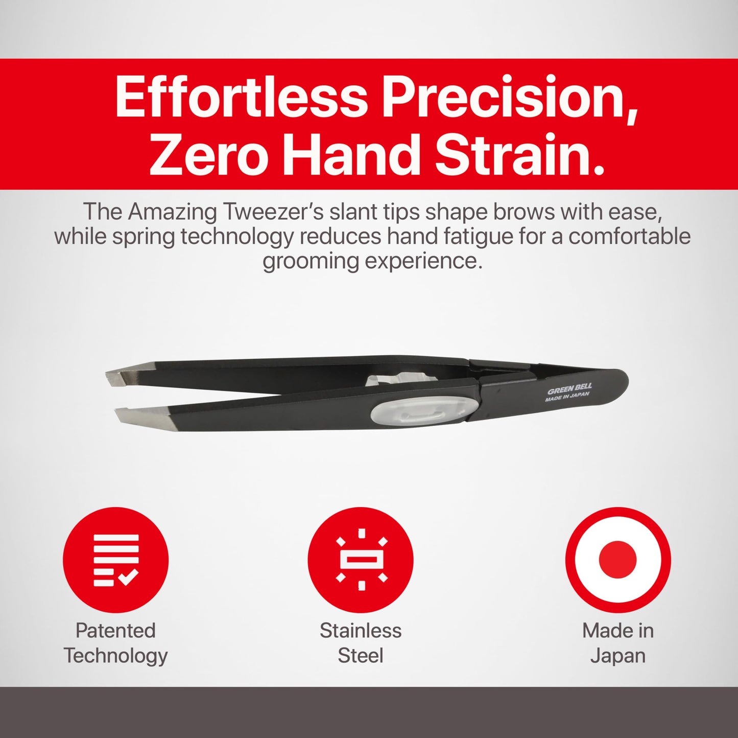SEKI EDGE SS-518 Amazing Tweezer - Slant Tip with Tension Stopper - Stainless Steel -Black- Crafted with Patented Spring Technology for Precision Beauty and Personal Care Seki EDGE