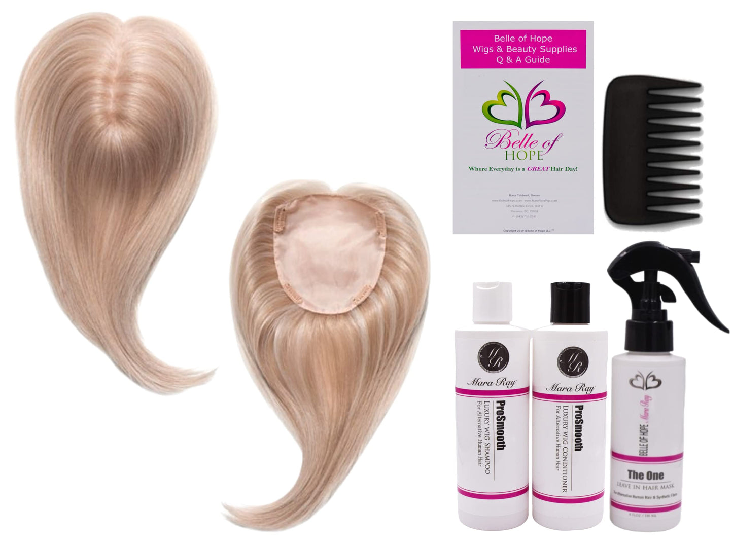 ADD-ON TOP Human Hair/HF Synthetic Blend Topper by Envy, 6PC Bundle: Topper, 4oz Mara Ray Luxury Shampoo, Conditioner, & The One Hair Mask, Wide Tooth Beauty & Personal Care Belle of Hope Mara Ray