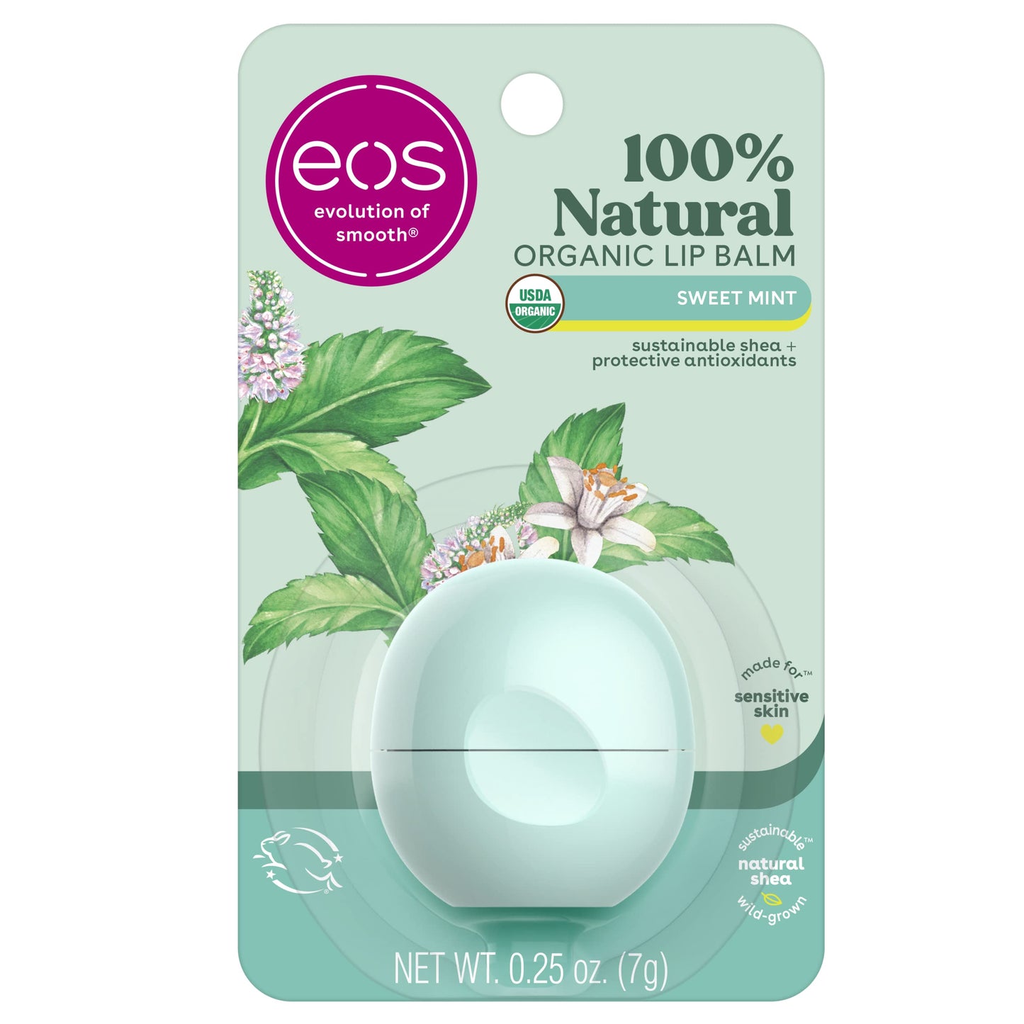 eos 100% Natural & Organic Lip Balm - Sweet Mint, All-Day Moisture, Dermatologist Recommended for Sensitive Skin Care, Lip Care Products, 0.25 oz Beauty & Personal Care eos
