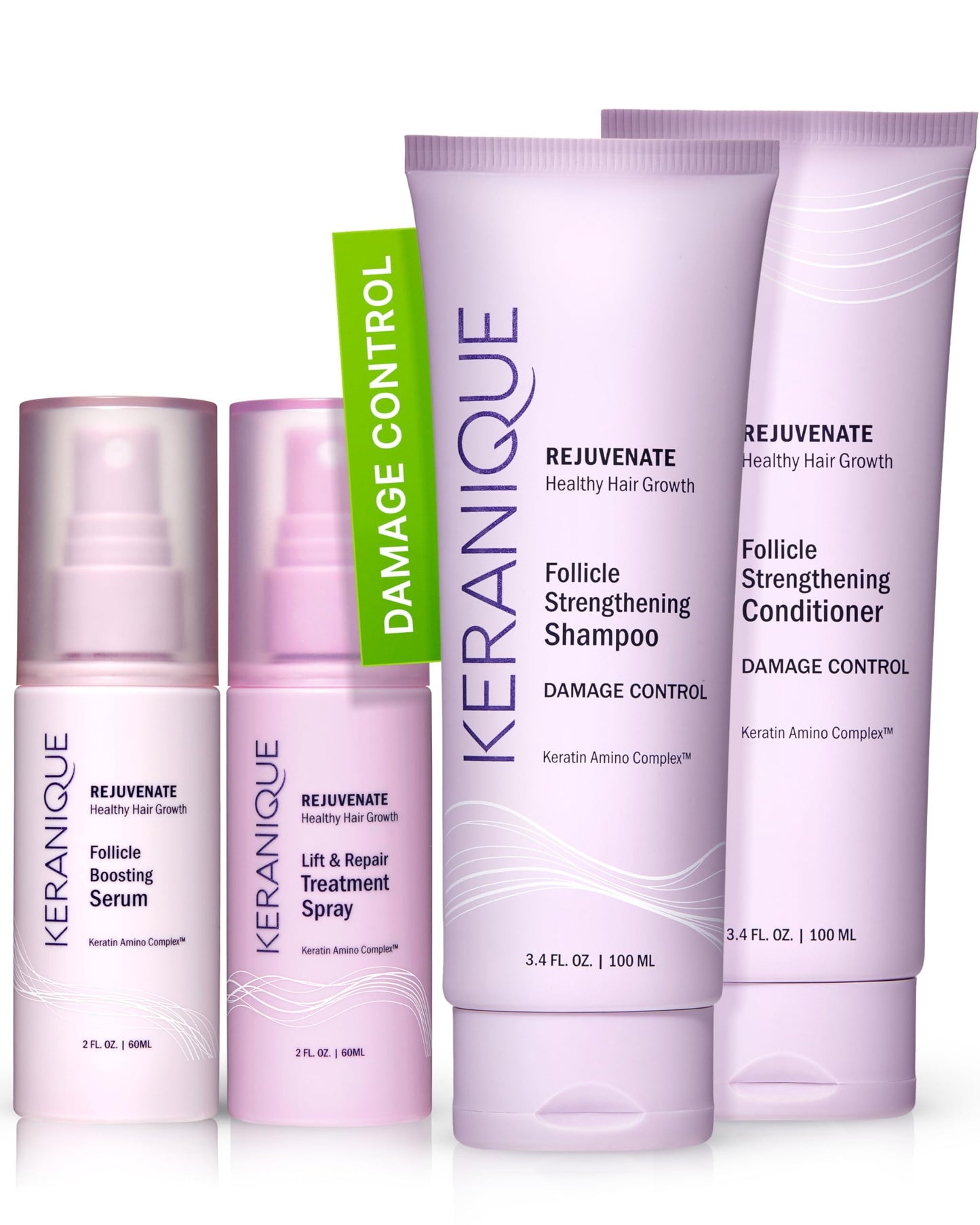 Keranique Damage Control Set for Thinning Hair - Shampoo & Conditioner for Damaged Hair, Follicle Booster Serum, Lift & Repair Spray - Keratin Beauty & Personal Care Keranique