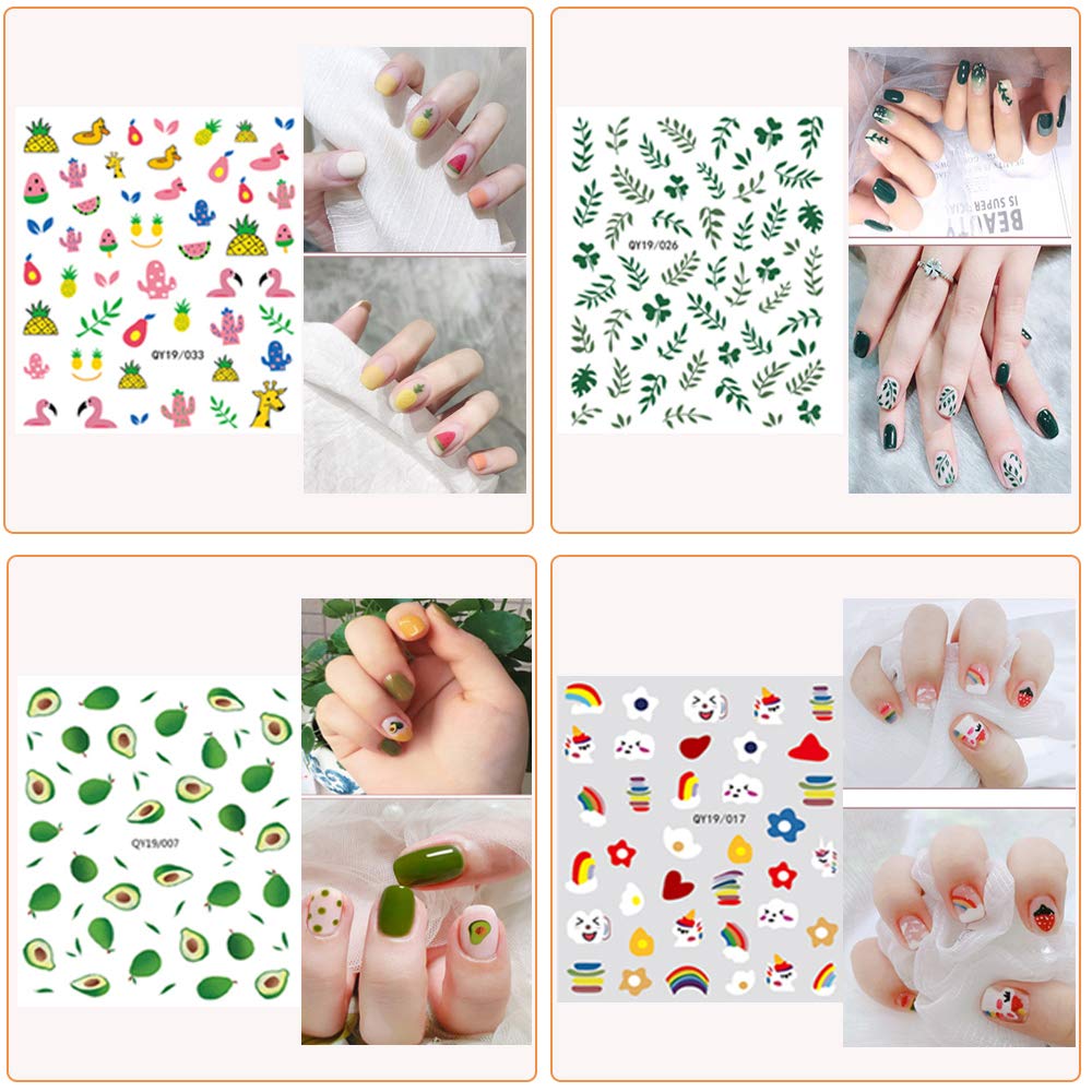 Nail Stickers for Women and Little Girls - 12 Sheets 3D Self-Adhesive DIY Nail Art Decoration Set Including Flowers Leaves Animals Plants Fruits Nail Beauty & Personal Care IHUKEIT