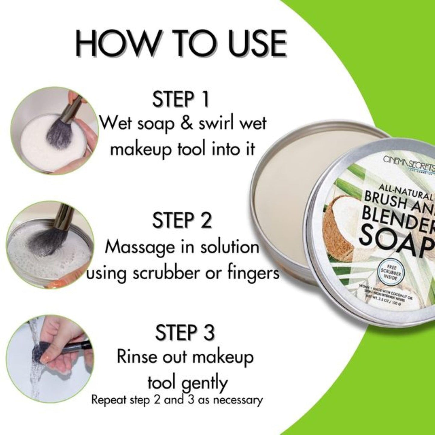 Cinema Secrets Vegan Makeup Brush Cleaner Soap - Brush & Make Up Sponge Cleaner with Scrubber - Formulated with Coconut Oil for Deep Cleansing Beauty & Personal Care CINEMA SECRETS
