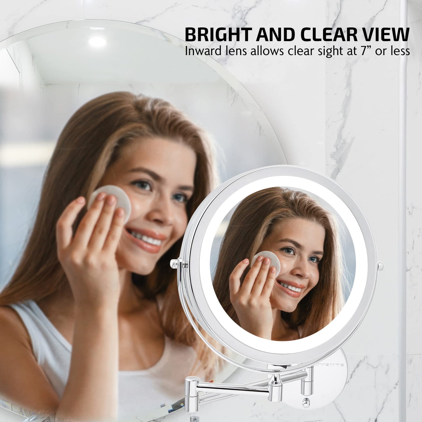 OVENTE Wall Mounted Lighted Makeup Mirror, 9" Double Sided 1X/10X Magnifying Vanity Mirror for Bathroom with LED Lights, Cordless, 360° Rotation Beauty & Personal Care OVENTE
