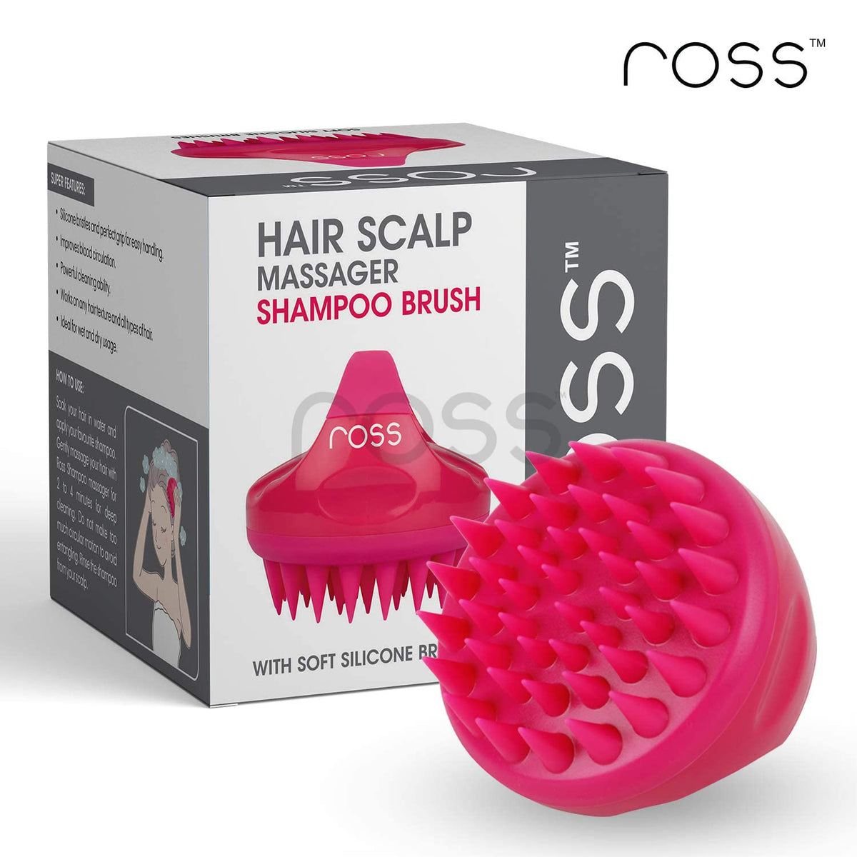 Ross Hair Scalp Massager Shampoo Brush with Soft Silicone Bristles for Anti Dandruff, Exfoliating with Scalp Care Manual Head Massager, 1 Count (Pack