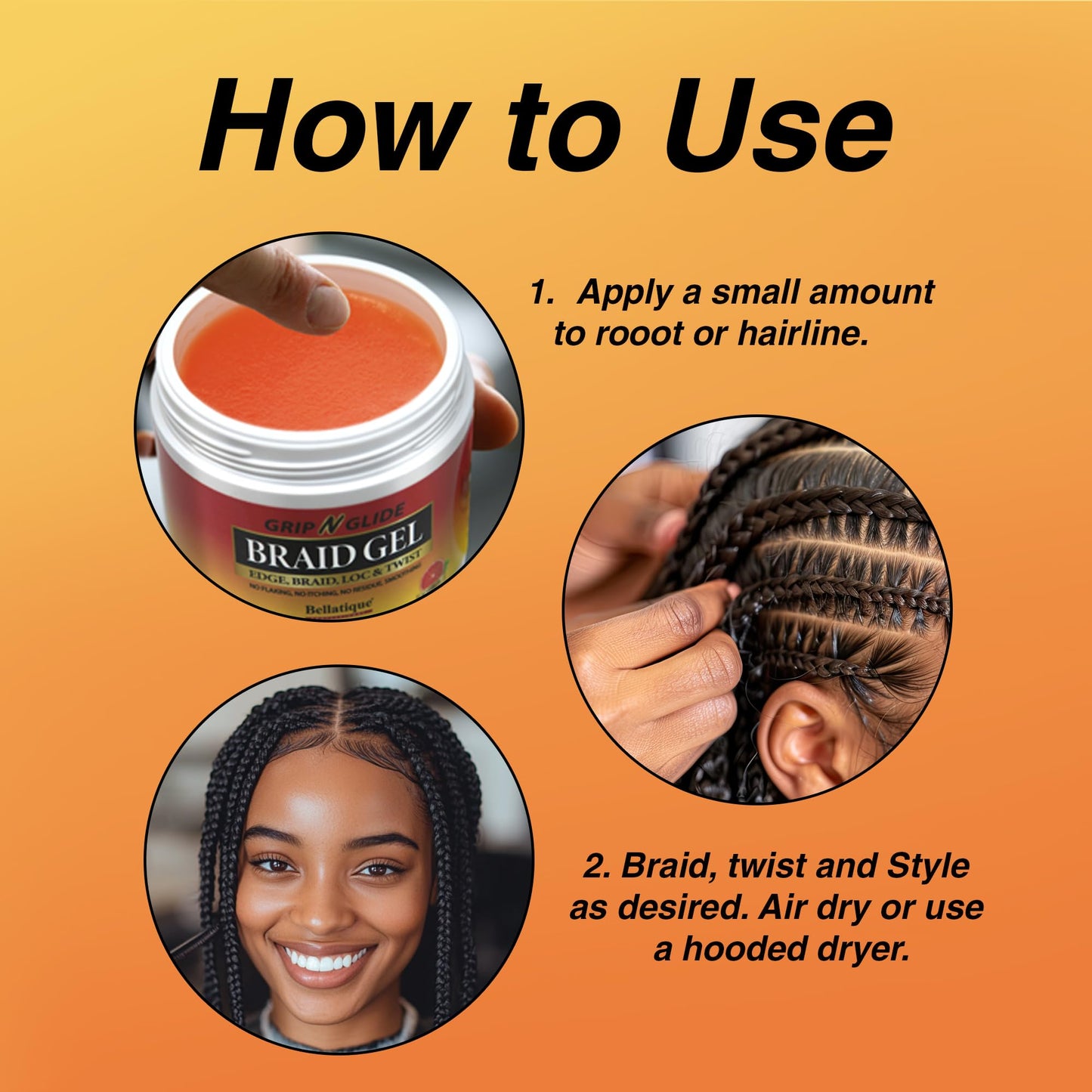 BELLATIQUE GRIP N GLIDE Braiding Gel Maximum Hold for LOC & Twist - No Flaking, No Whitening, Fast Drying, High Shine, Cool & Refreshing, Long Lasting Beauty & Personal Care BELLATIQUE