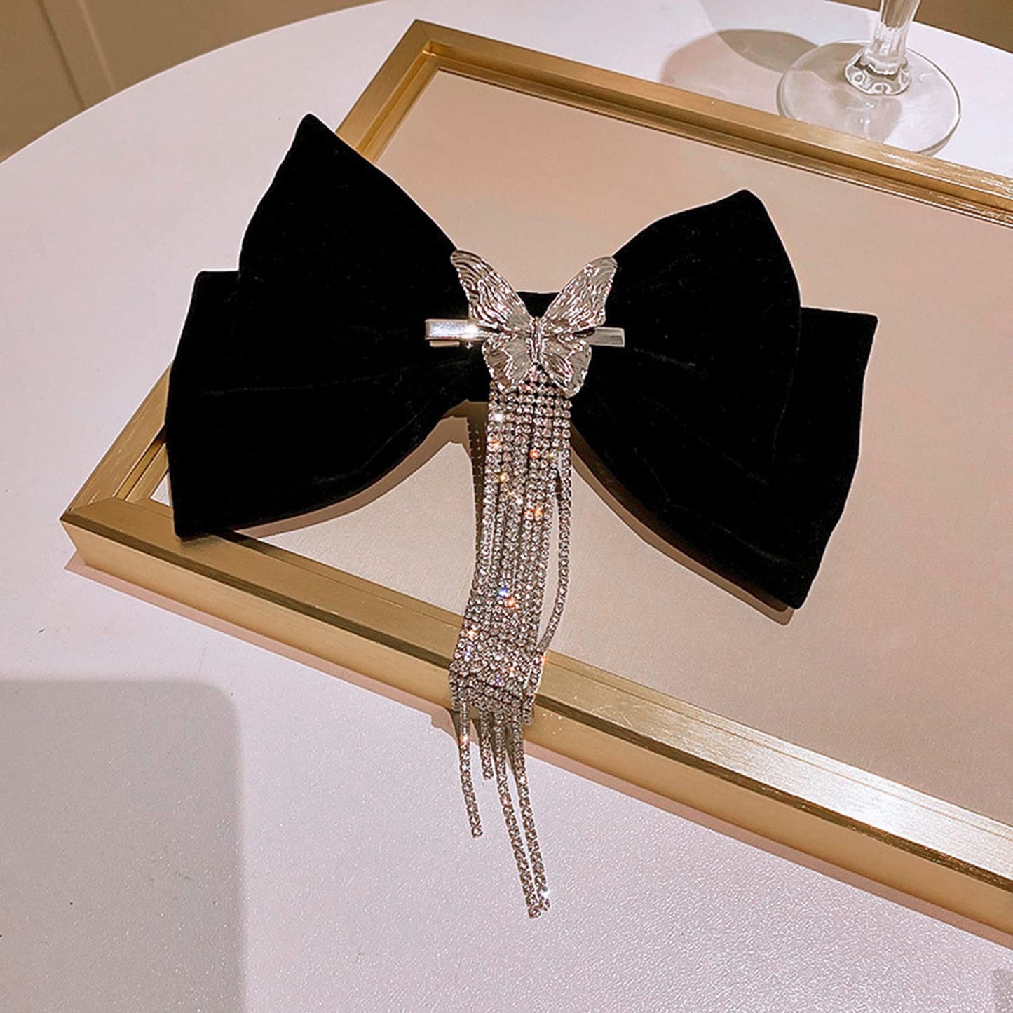 Wekicici Butterfly Rhinestone Hair Clips with Tassel Barrettes and Huge Soft Bows for Women and Girls (Black) Beauty & Personal Care wekicici
