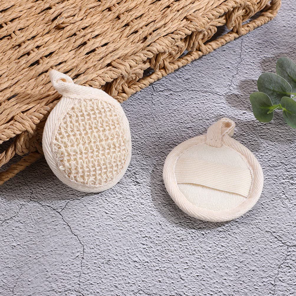 Wash Face Scrubber 2pcs Exfoliating Loofah Sponge Pads Round Bath Shower Loofah Sponge Pad Body Cleaning Scrubber Bath Ball Scrub Beauty and Personal Care Healvian