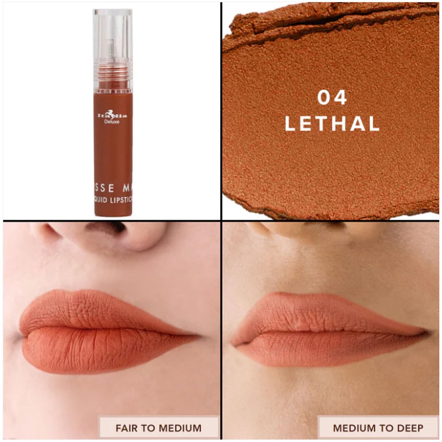 Italia Deluxe Pick 1 Mousse Matte Liquid Lipstick Comfortable Velvet Finish & Zipper Bag (190-04 : LETHAL, Full Size) Beauty & Personal Care Italia Deluxe