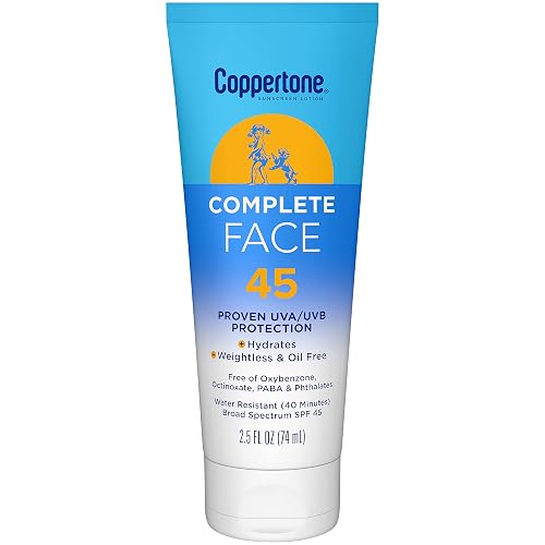 Coppertone Complete Face Sunscreen Lotion SPF 45, Weightless and Oil-Free, Water Resistant Sunscreen with Proven UVA/UVB Protection, 2.5 Fl Oz Tube Beauty & Personal Care Coppertone