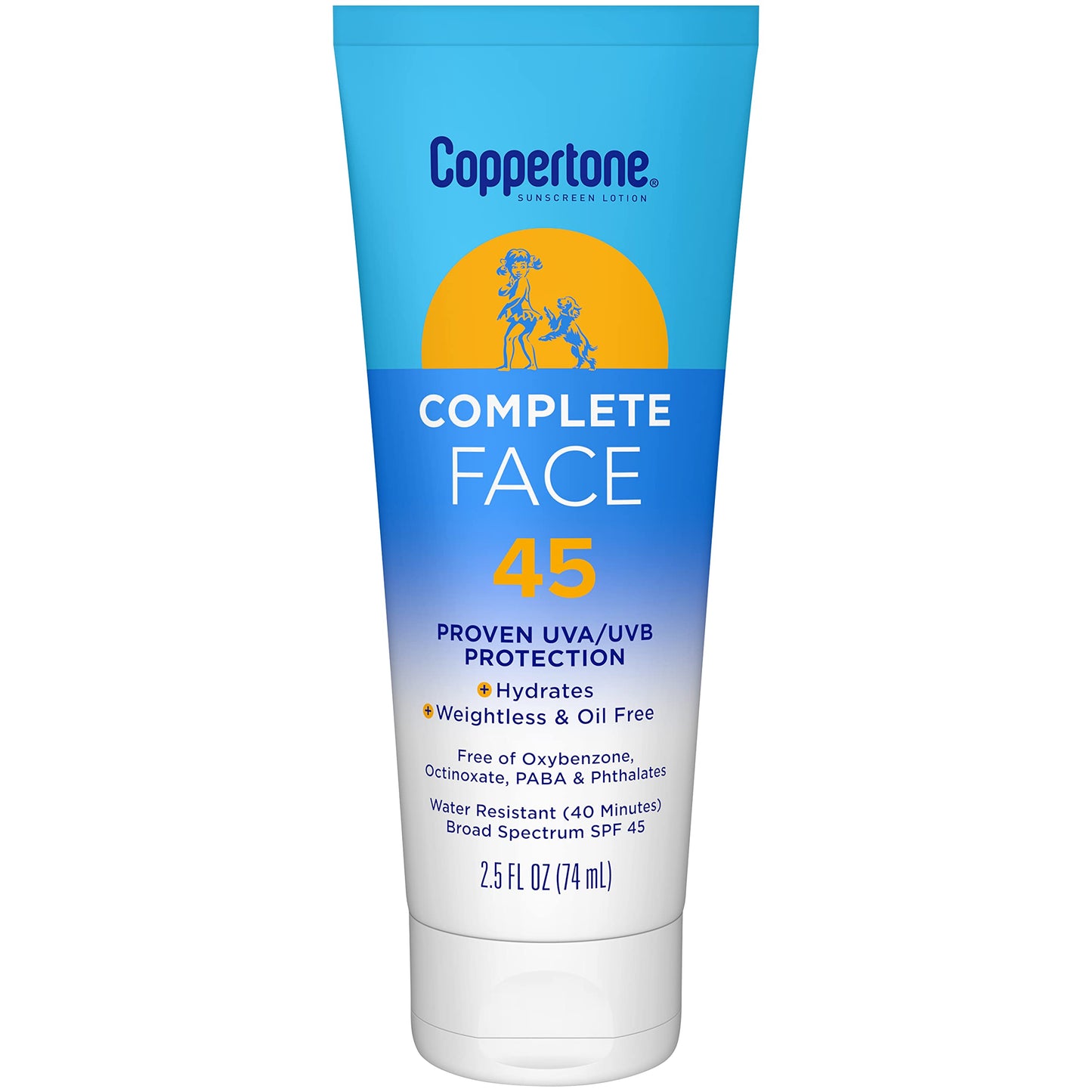 Coppertone Complete Face Sunscreen Lotion SPF 45, Weightless and Oil-Free, Water Resistant Sunscreen with Proven UVA/UVB Protection, 2.5 Fl Oz Tube Beauty & Personal Care Coppertone