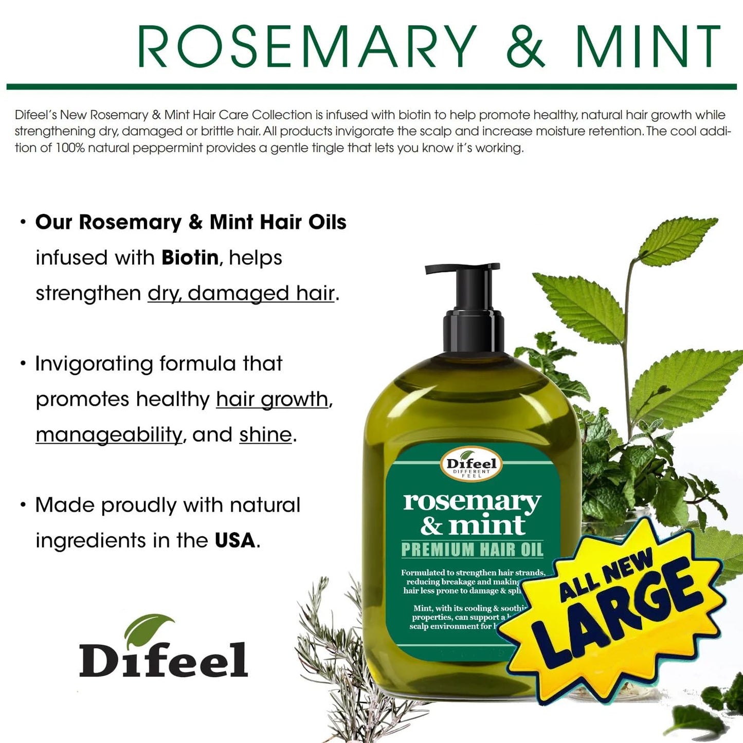 Difeel Rosemary and Mint Elevated Premium Hair Oil - Large 12 oz. Beauty & Personal Care Difeel