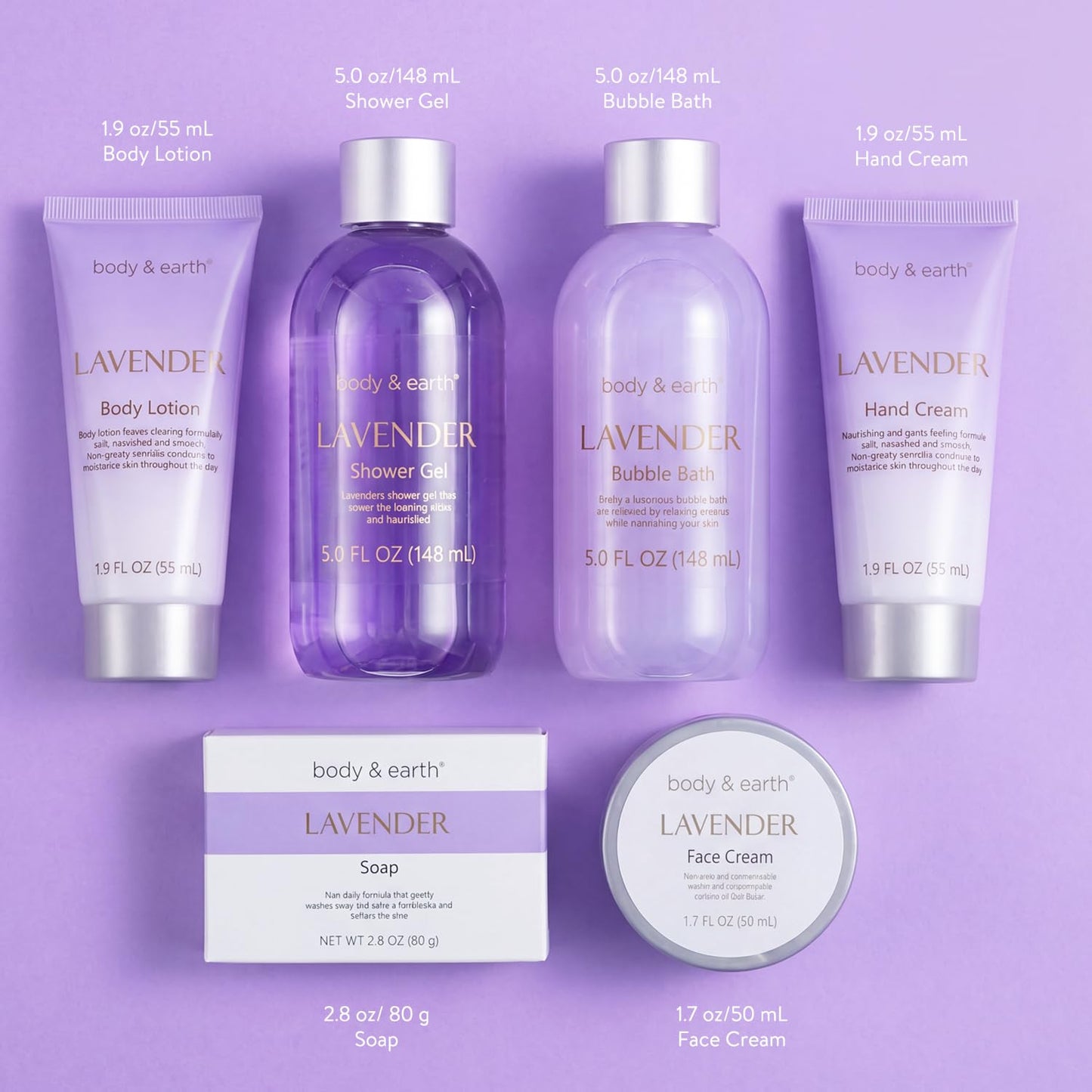 BODY & EARTH Bath and Body Gift Box for Women- 6 Pcs Lavender Bath Kit for Women Spa Set, Birthday, Mother's Day Gift Set Includes Bubble Bath, Shower Beauty and Personal Care BODY & EARTH