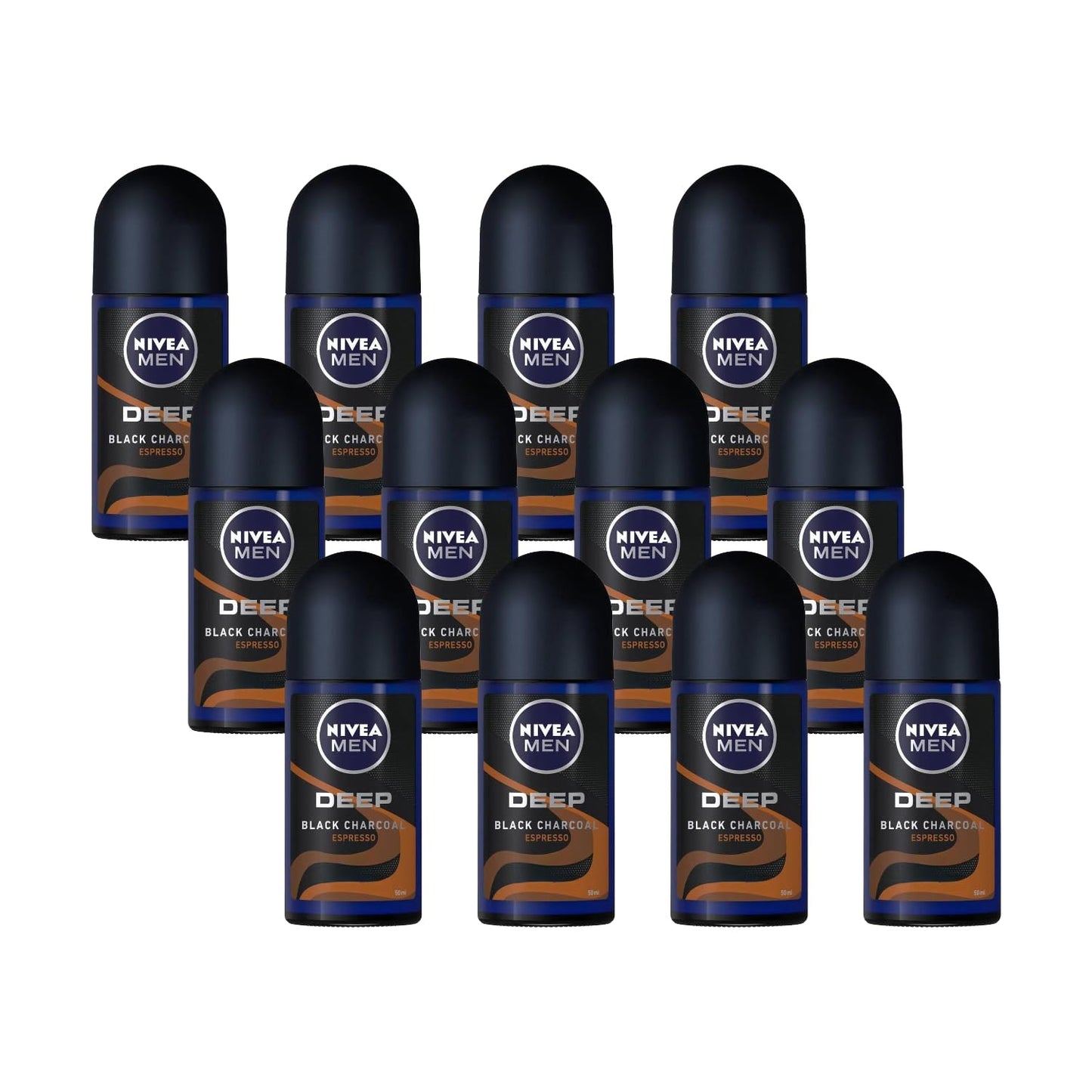 NIVEA MEN DEEP Black Carbon Espresso Roll-On, 50 mL - Odor Protection, No Visible Black Residue, Long-Lasting Espresso Scent, Pack Of 12 Beauty and Personal Care NIVEA