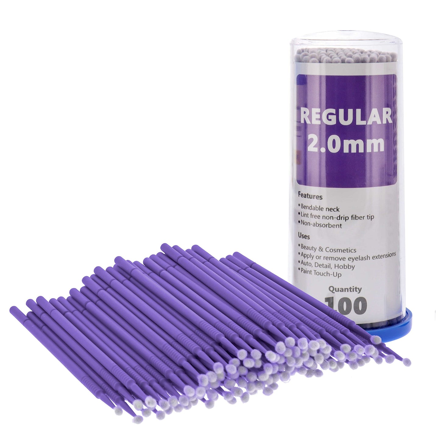 TCP Global Eyelash Extension Micro Brushes, 100 Medium 2.0 mm Tip Size Purple Disposable Brush Applicators - Apply Makeup, Paint Touch Up Beauty & Personal Care TCP Global
