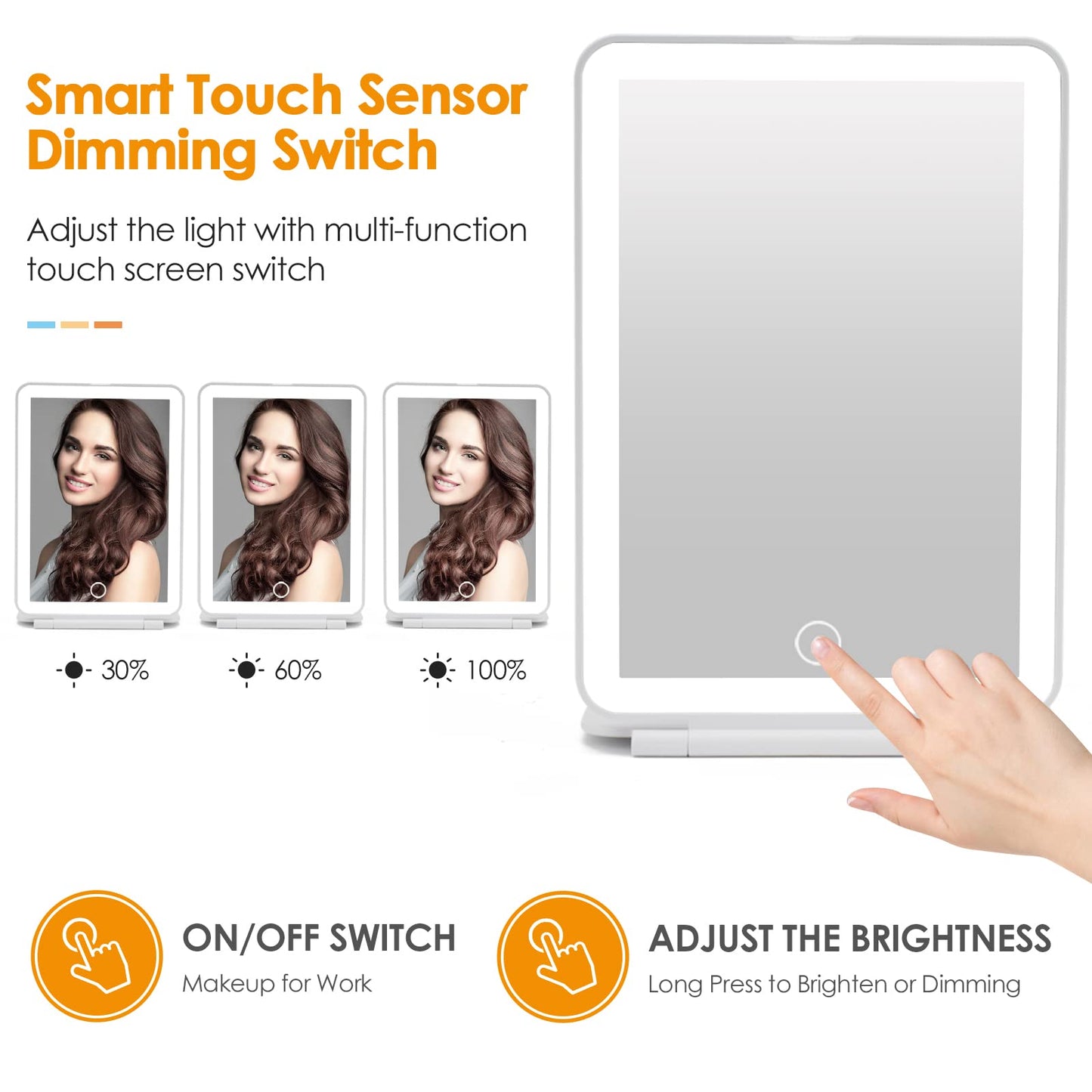 DenCert Rechargeable Travel Makeup Mirror 72 LED Lighted Compact Slim Vanity with Lights 3 Lighting Modes Dimmable Touch Screen (White),(DenCert) Beauty & Personal Care DenCert