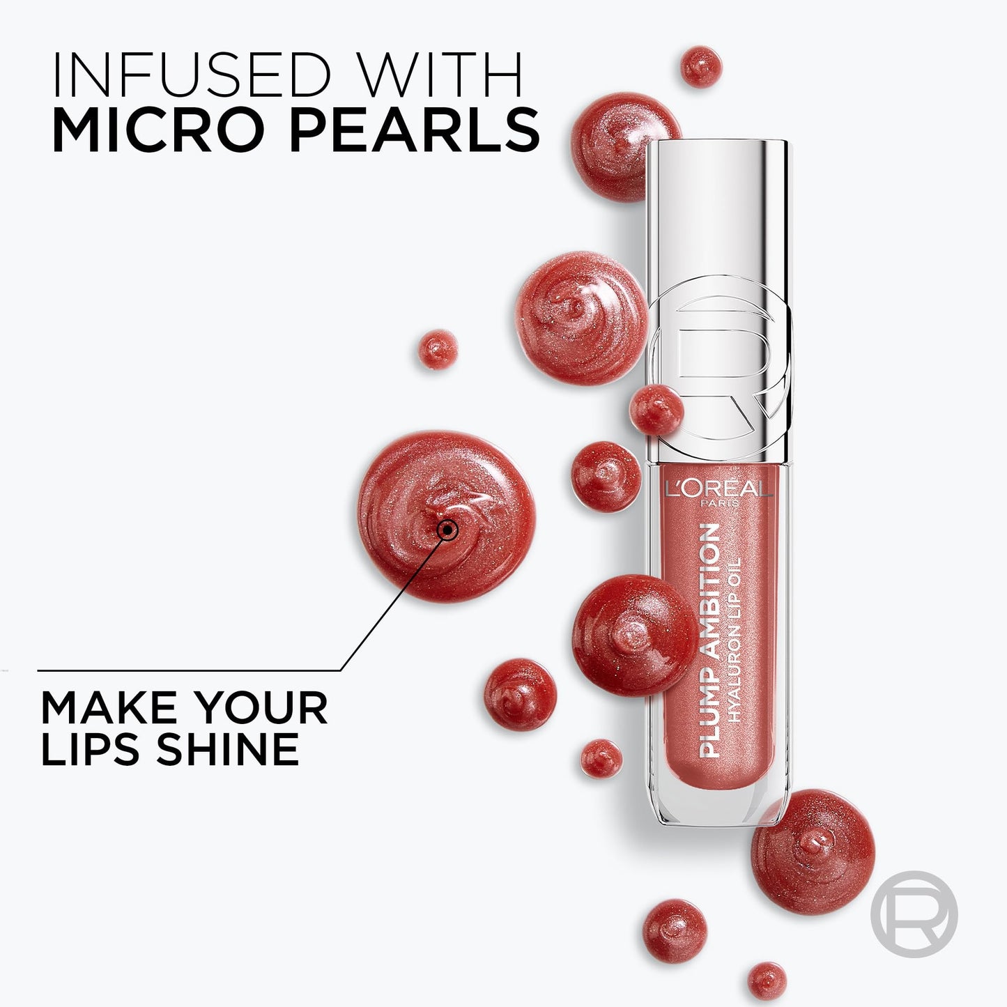L'Oreal Paris Plump Ambition Hyaluron Lip Oil Shimmer, 24 HR Lip Gloss with Hyaluronic Acid, Volumizing Formula with Glass-Like Shine, Peach Lights, Beauty & Personal Care L'Oreal Paris