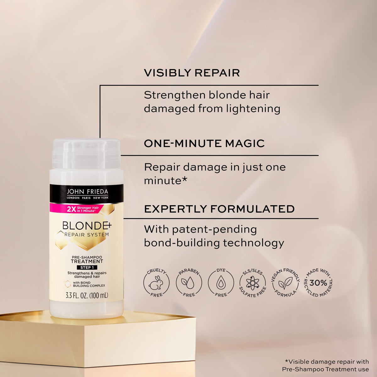John Frieda Blonde+ Hair Repair System, Pre-Shampoo Treatment with Bond Building Complex, Strengthens and Repairs Damaged Hair, Step 1 of Hair Repair