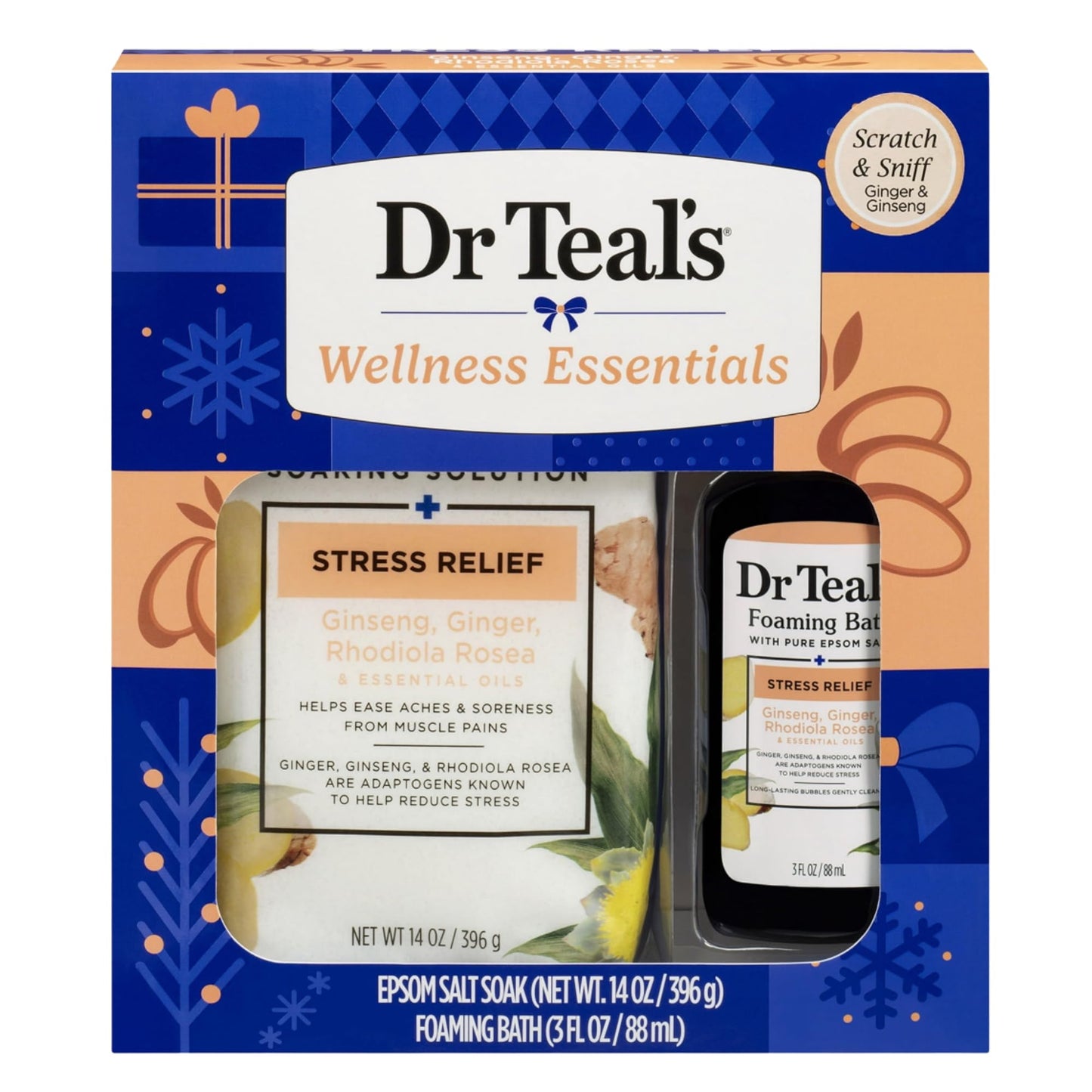 Dr Teal's Holiday Limited Edition Bath Gift Set - Epsom Salt Soak and Foaming Liquid, 14 oz Salt, 3 fl oz Bath (Citrus) Beauty and Personal Care Dr Teal's