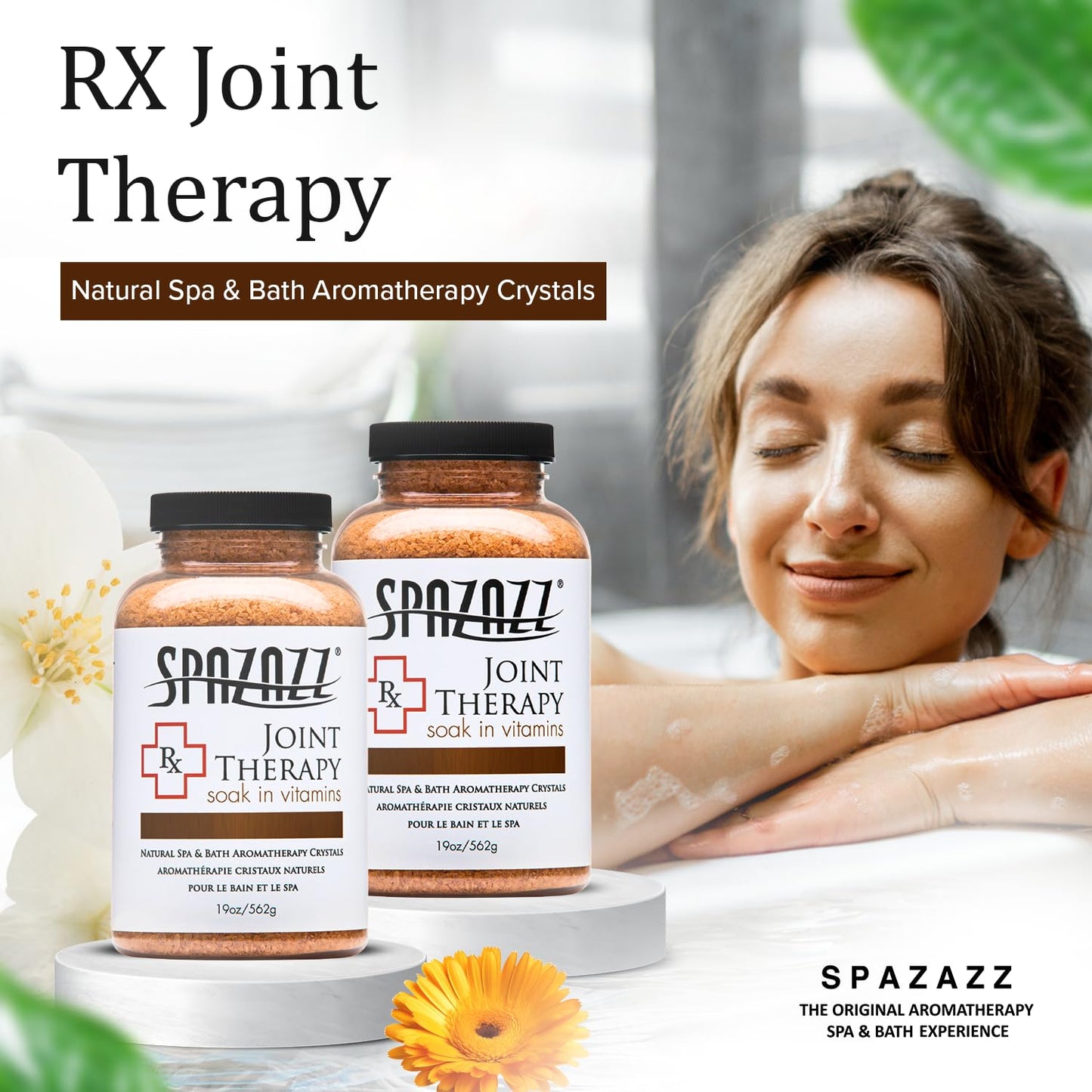 Spazazz Hot Tub Aromatherapy Joint Therapy Natural Spa & Bath Salt Crystals 19oz 2 Packs - Aromatherapy Bath Salts with Magnesium & Arnica - Safe Beauty and Personal Care Spazazz