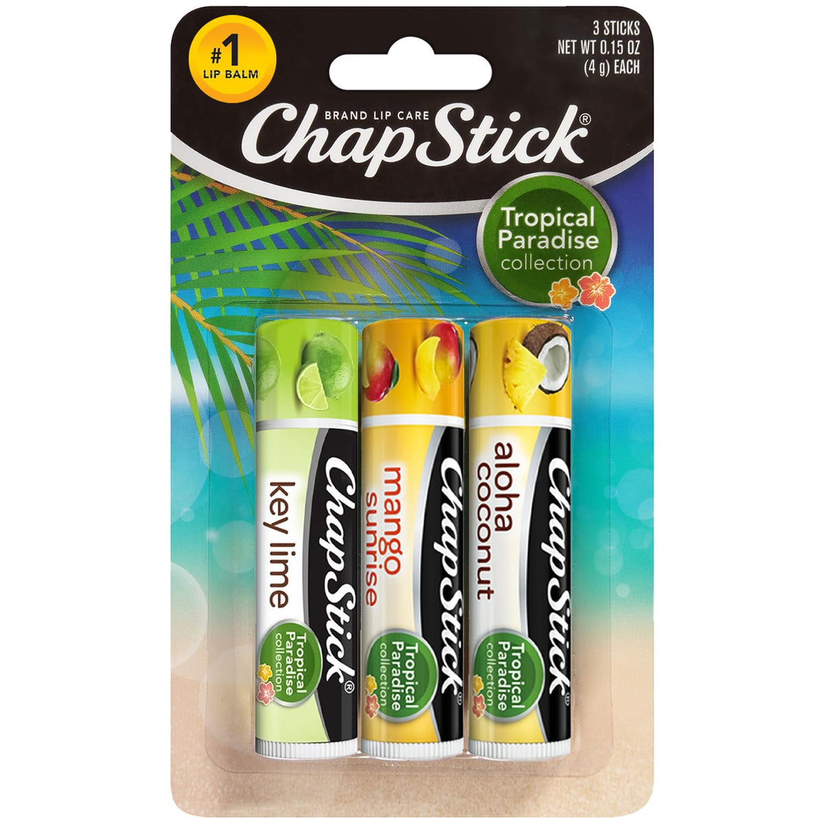 ChapStick Lip Care Set, Tropical Paradise Collection 3-Pack - Mango Sunrise, Key Lime & Aloha Coconut Lip Balm, 0.15 Oz Ea Beauty & Personal Care ChapStick