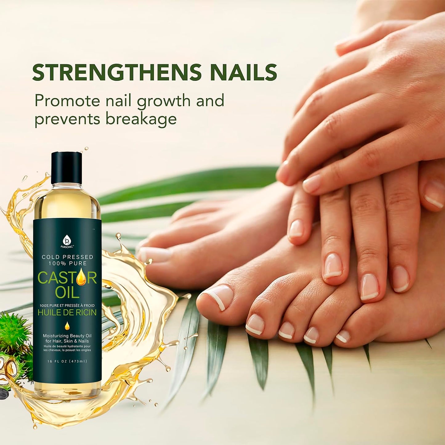 Pursonic Castor Oil (16oz) Cold-Pressed, 100% Pure, Hexane-Free Castor Oil-Moisturizing & Healing, For Dry Skin, Hair Growth - For Skin, Hair Care Beauty & Personal Care PURSONIC