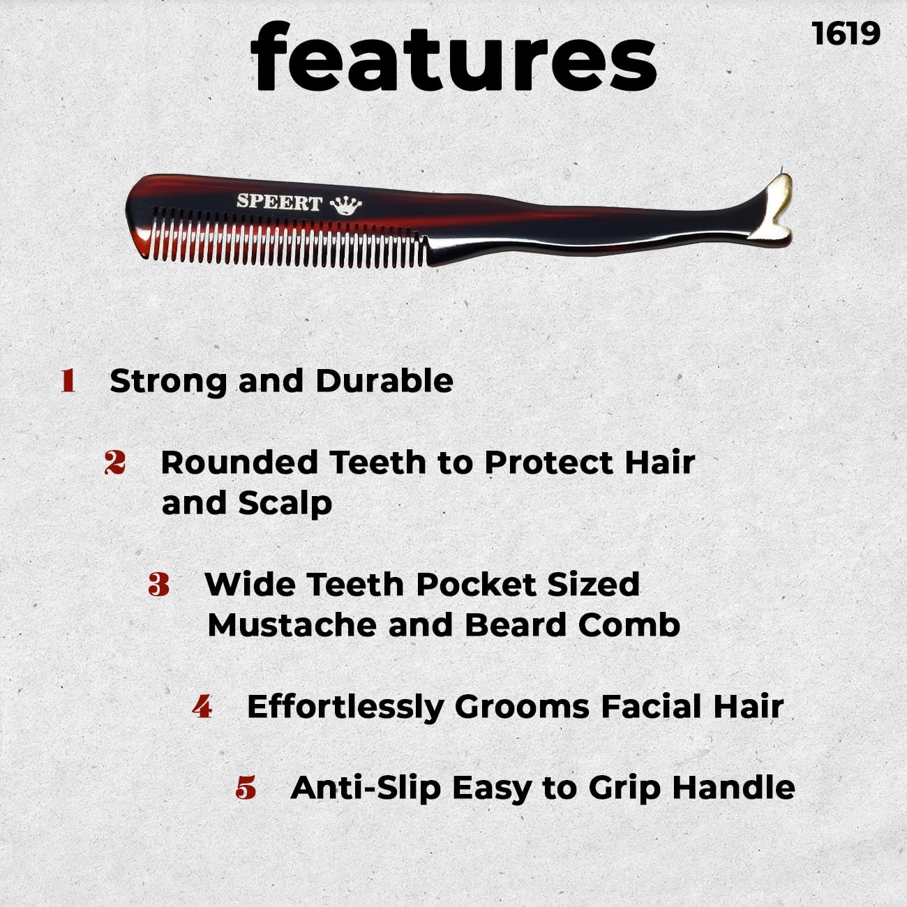Speert #1619 Handmade Wide Tooth Mustache Comb - Small Tortoise Havana Acetate, Coarse Hair Pocket Sized Grooming Tool, Tangle Free Straightener Beauty & Personal Care Speert