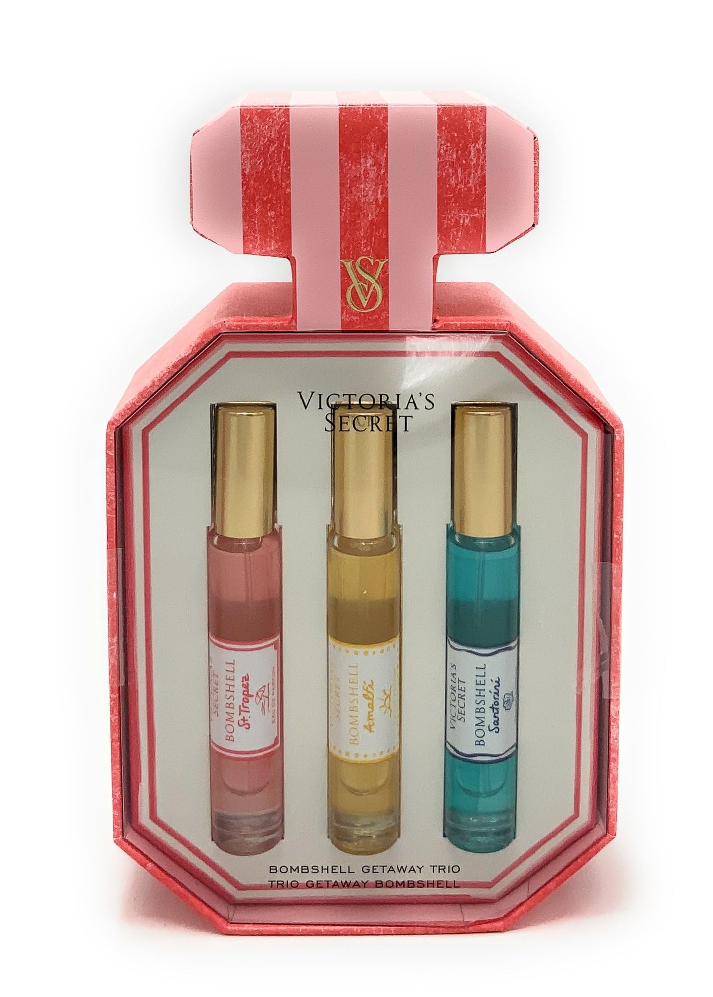Victoria's Secret Bombshell Eau de Parfum Getaway Trio include: St. Tropez, Amalfi, Santorini Limited Edition .23fl oz each Beauty & Personal Care Victoria's Secret
