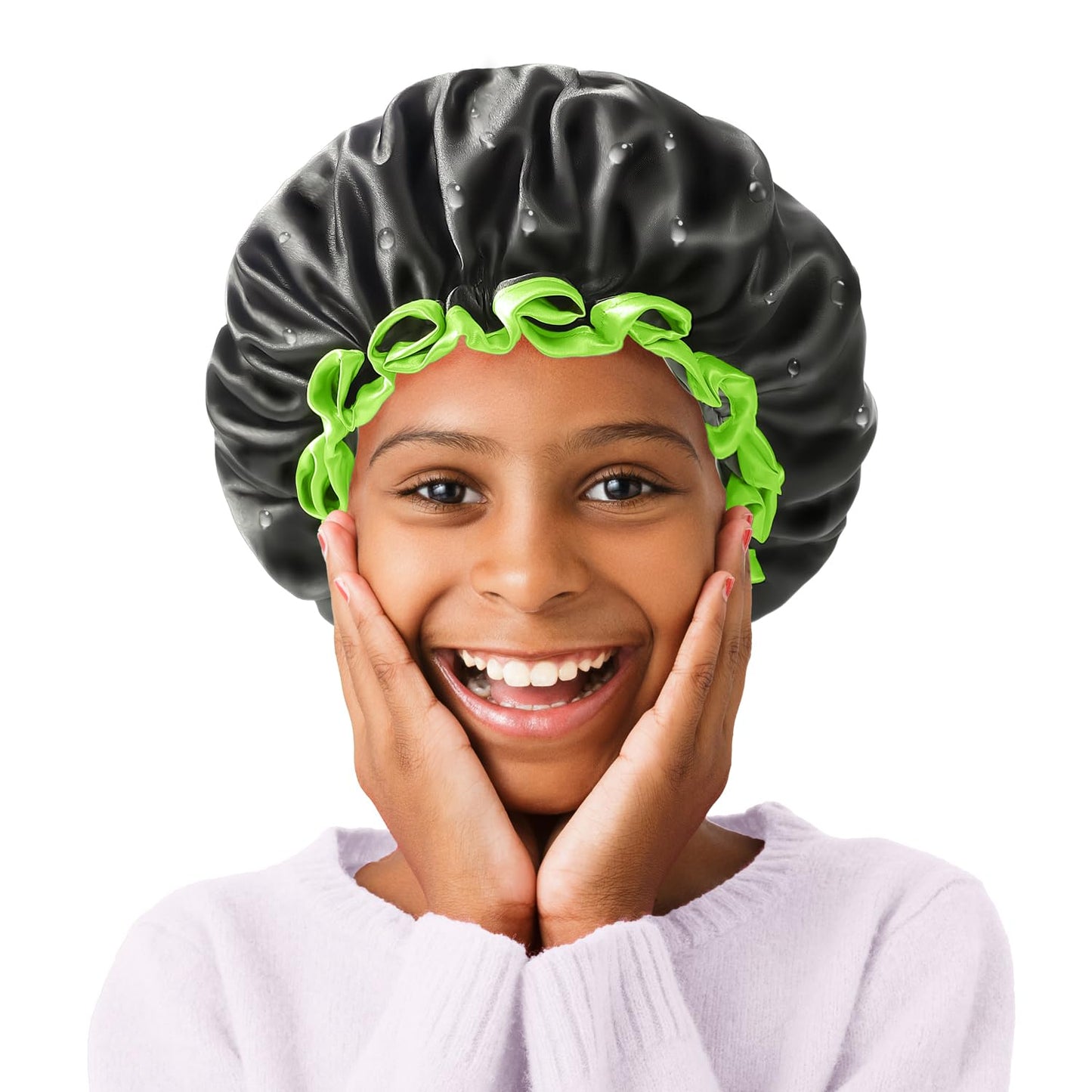 mikimini Black Shower Caps for Small Child 2 Packs, Double Layers Waterproof Bathing Hair Cap with Reusable Soft Comfortable PEVA Lining, Cute Beauty & Personal Care mikimini