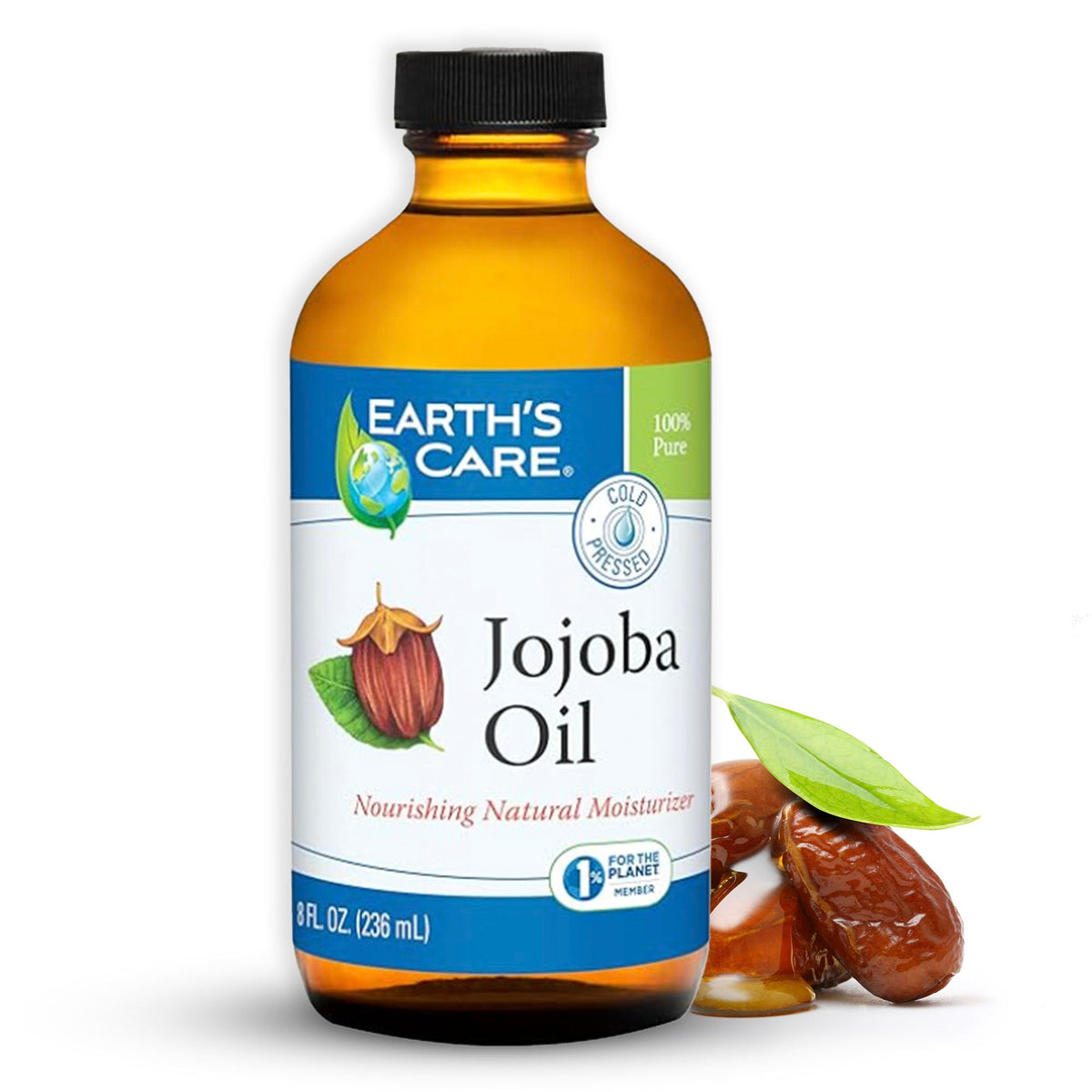 Earth's Care Jojoba Oil, 100% Pure, Unrefined & Cold Pressed, 8 FL OZ