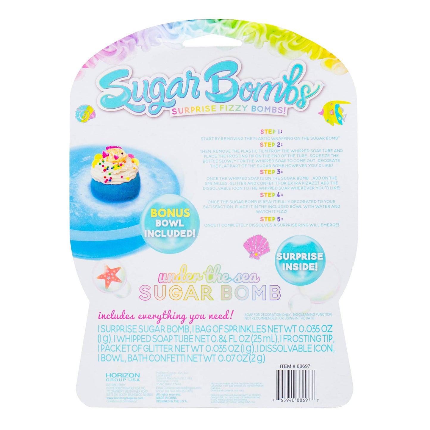 Sugar Bombs by Horizon Group USA. Design & Decorate Your Own Under The Sea Themed Fizzing Bomb. Fizz in Bowl to Revel Hidden Surprise Gift. Embellish Beauty and Personal Care Sugar Bombs